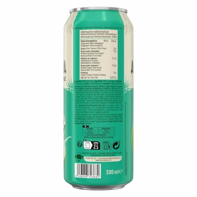 Amazonia Fruit Agua de Coco 100% Natural 12 x 500 ml, 0% Azúcares Añadidos