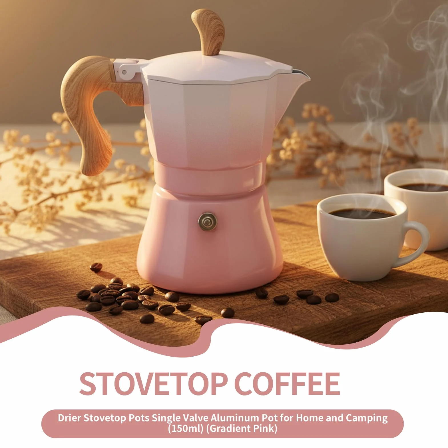 Percolador de Café para Estufa, Pot de Aluminio de Válvula Única 150ml, Gradient Pink