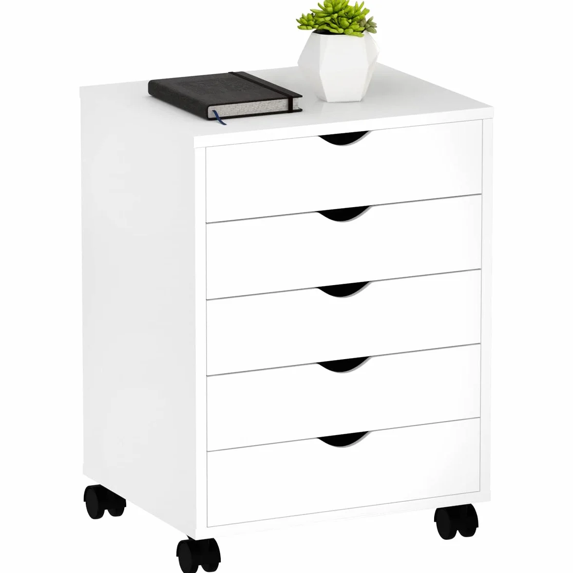 YITAHOME Archivador móvil de 5 cajones, archivador de madera para tamaño A4, documento de tamaño carta, gabinete de almacenamiento debajo del escritorio, archivador vertical portátil, blanco