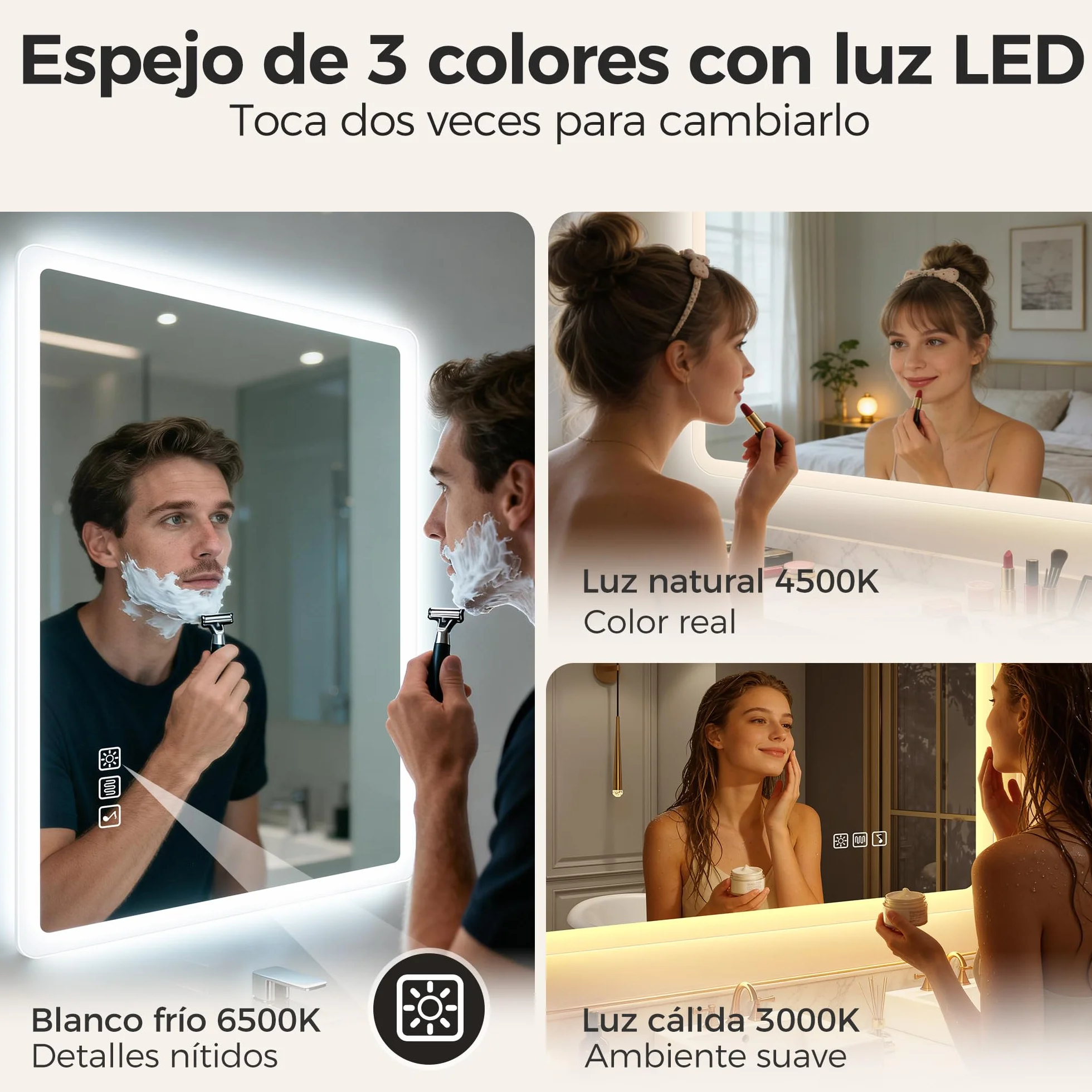 STARLEAD Espejo Baño con Luz Bluetooth 100x70cm LED Antivaho IP44 Vidrio Templado HD