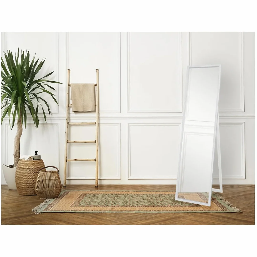 Acomoda Textil – Espejo de Pie con Marco de Madera Decorativo, Resistente con Soporte para Habitación, Vestidor, Recibidor y Tienda. Espejo Rectangular Cuerpo Entero (Blanco, 120x30 cm)