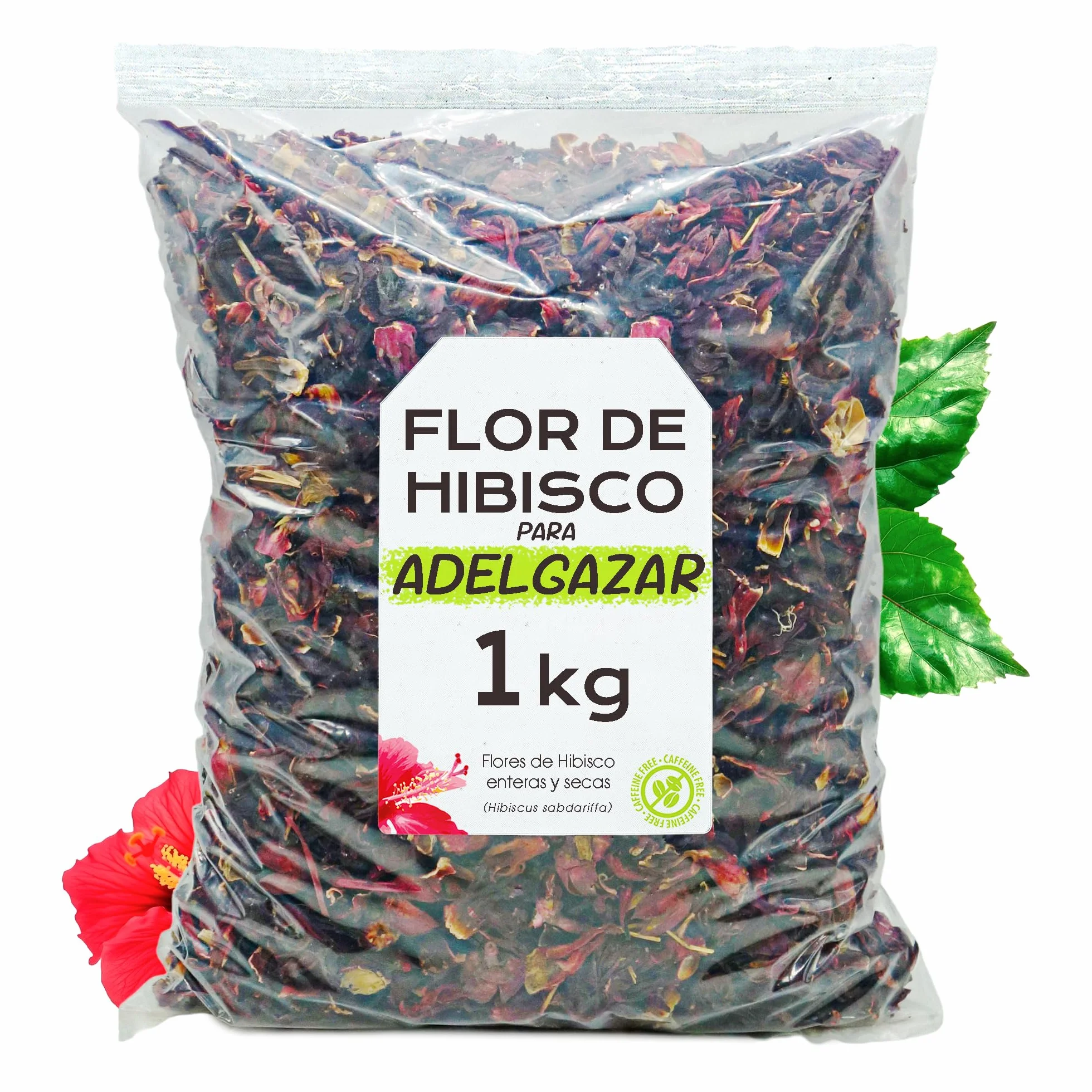 Flor de Jamaica 1kg - Té de Hibisco para Adelgazar, Reducir Hinchazón, Antioxidante Natural
