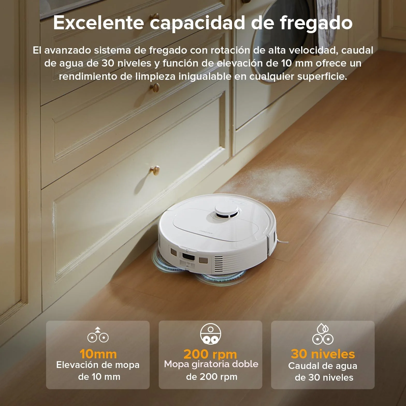 roborock Robot Aspirador QV 35A Set, 8000Pa de succión, Dos mopas giratorias elevables, cepillos antienredos, tecnología reactiva para Evitar obstáculos, navegación y mapeo,Blanco