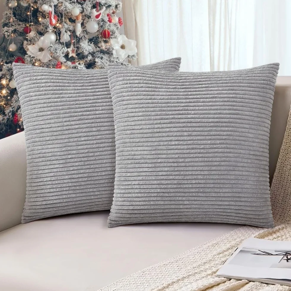 Fundas Cojines 45x45cm 2Pz Gris Claro Pana Suave Decorativas Modernas para Sofá