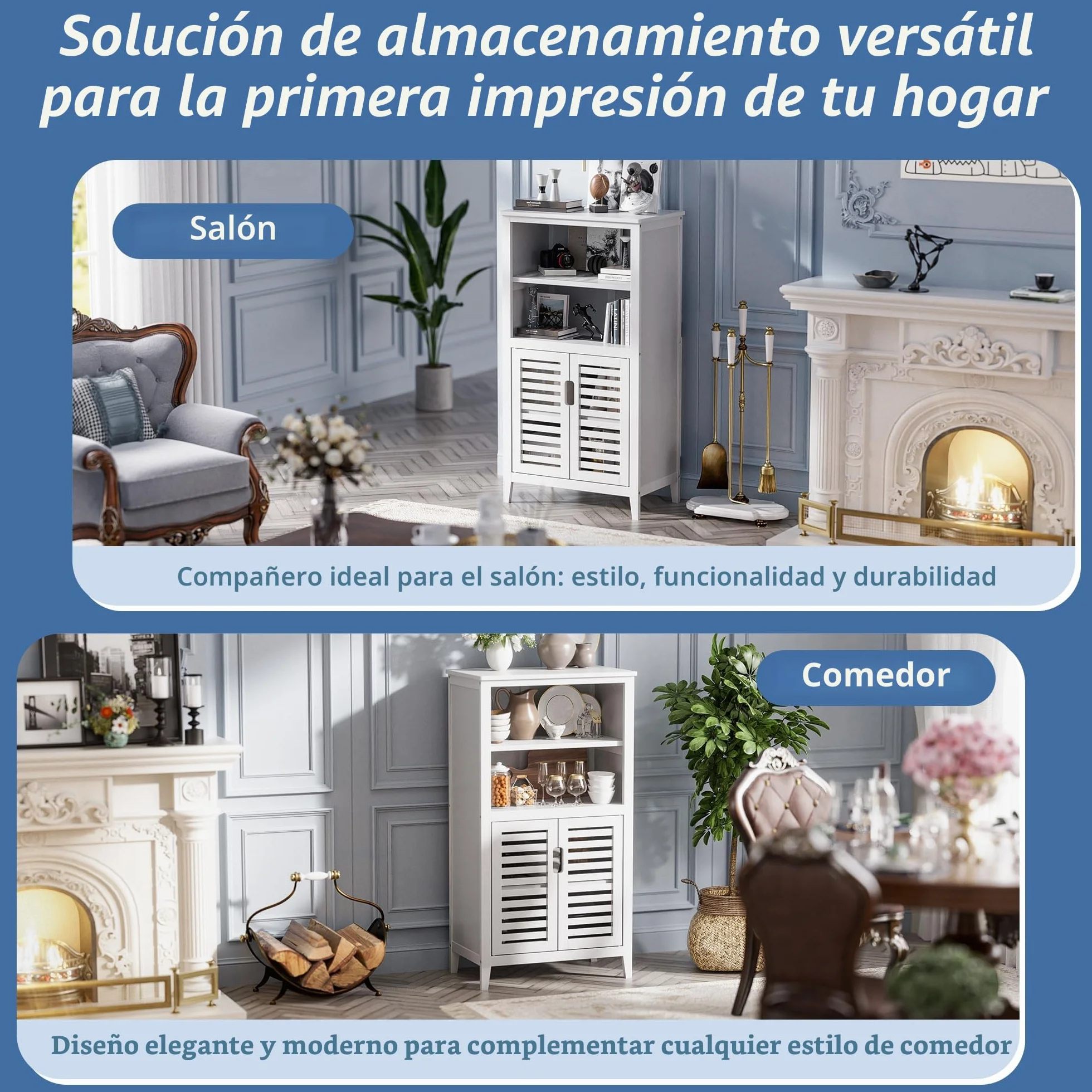 HITNET Mueble Baño Bambu, Armario Bajo Baño Auxiliar, Gabinete de Almacenamiento con Doble Puerta, Estante Ajustable, para Sala de Estar, Cocina, Entrada, Blanco
