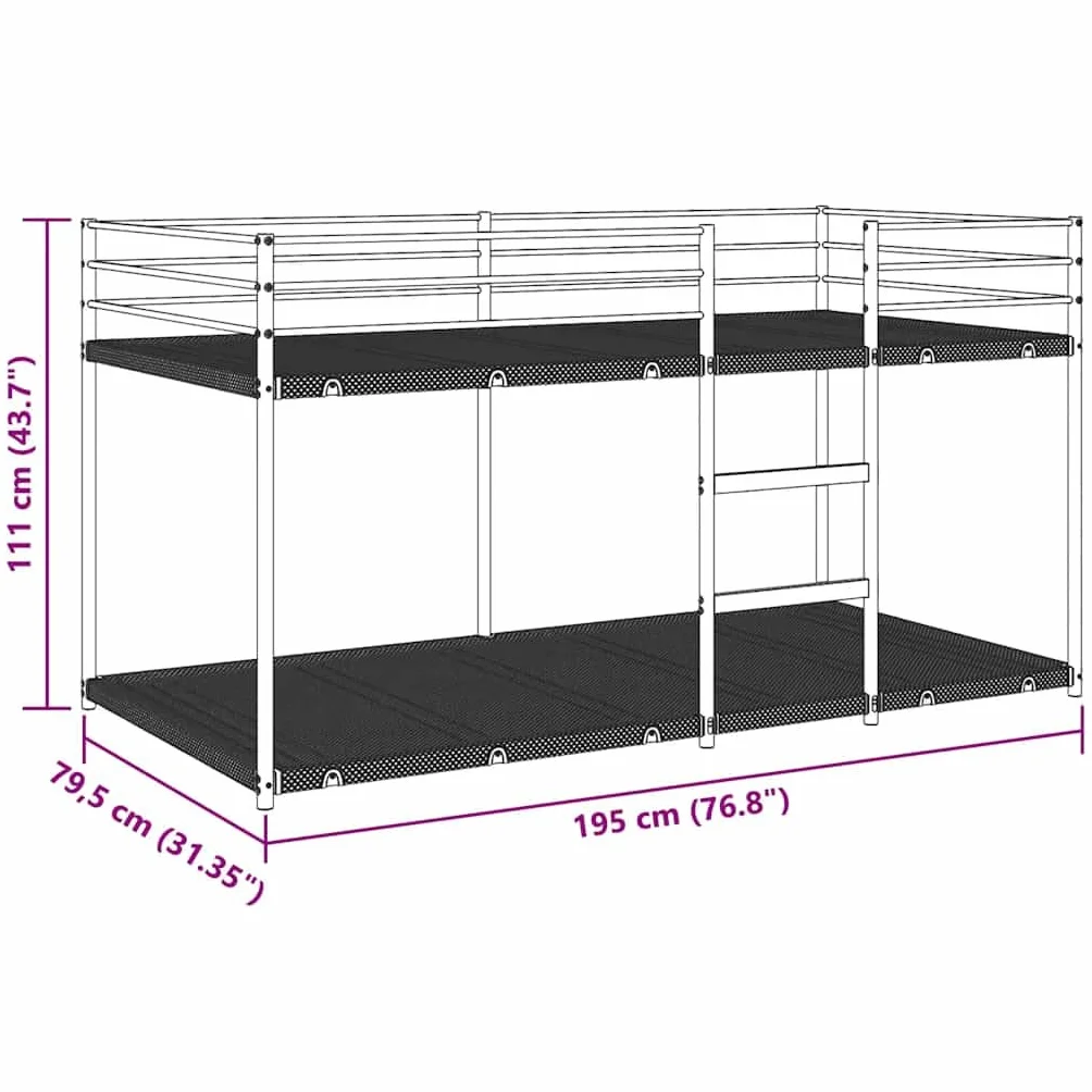 vidaXL Litera sin colchón Acero Blanco 75x190 cm, Estructura de Cama, Base de Cama, Muebles de Dormitorio, Cama Alta, Estructura de litera