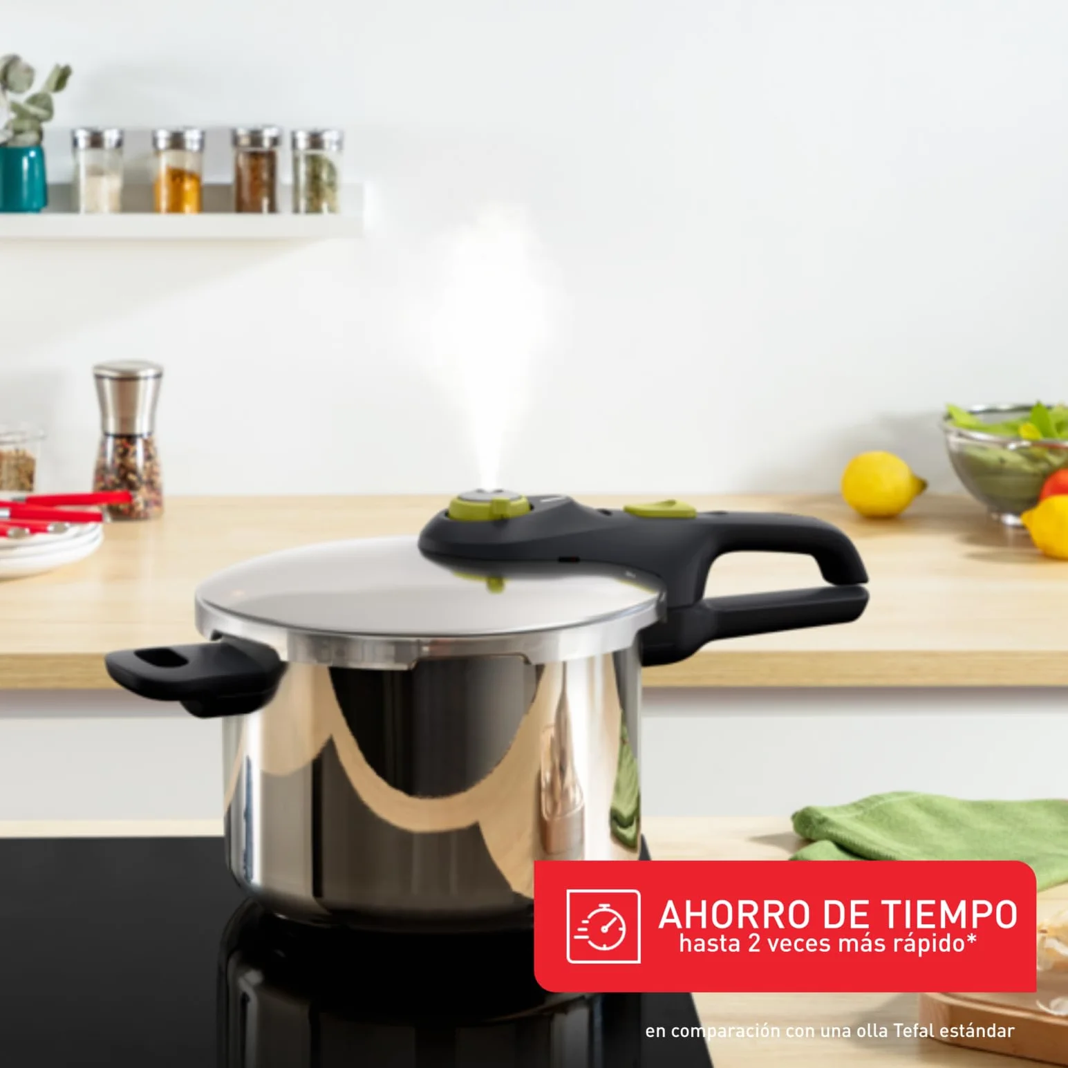 Tefal Secure 5 Neo Olla a Presión 6L con Cestillo, Ahorro Energético 50%, Cocción a Presión, 2 Programas, Seguridad 5 Puntos