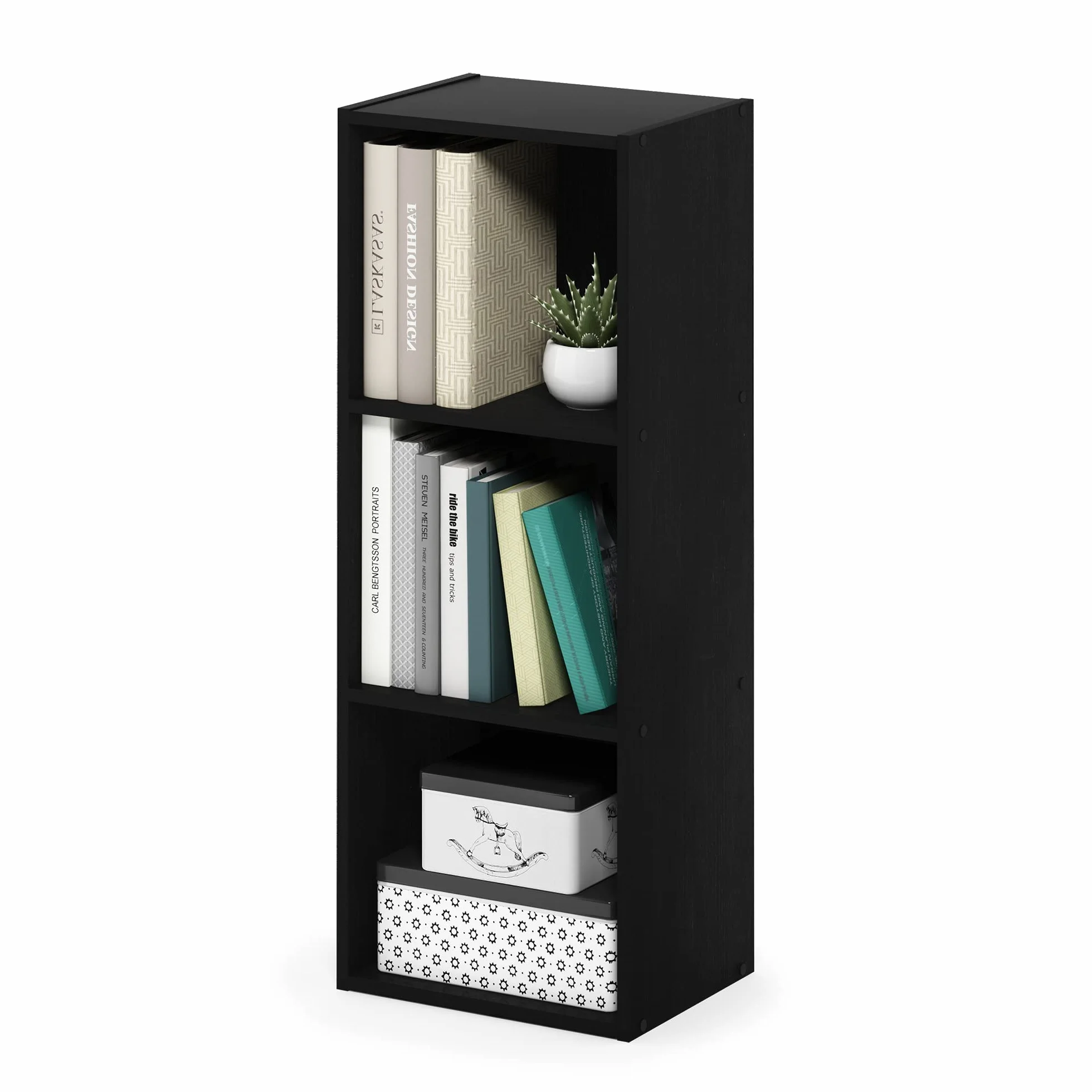 Furinno Pasir Estantería Abierta Librería de 3 Niveles, Madera Negra