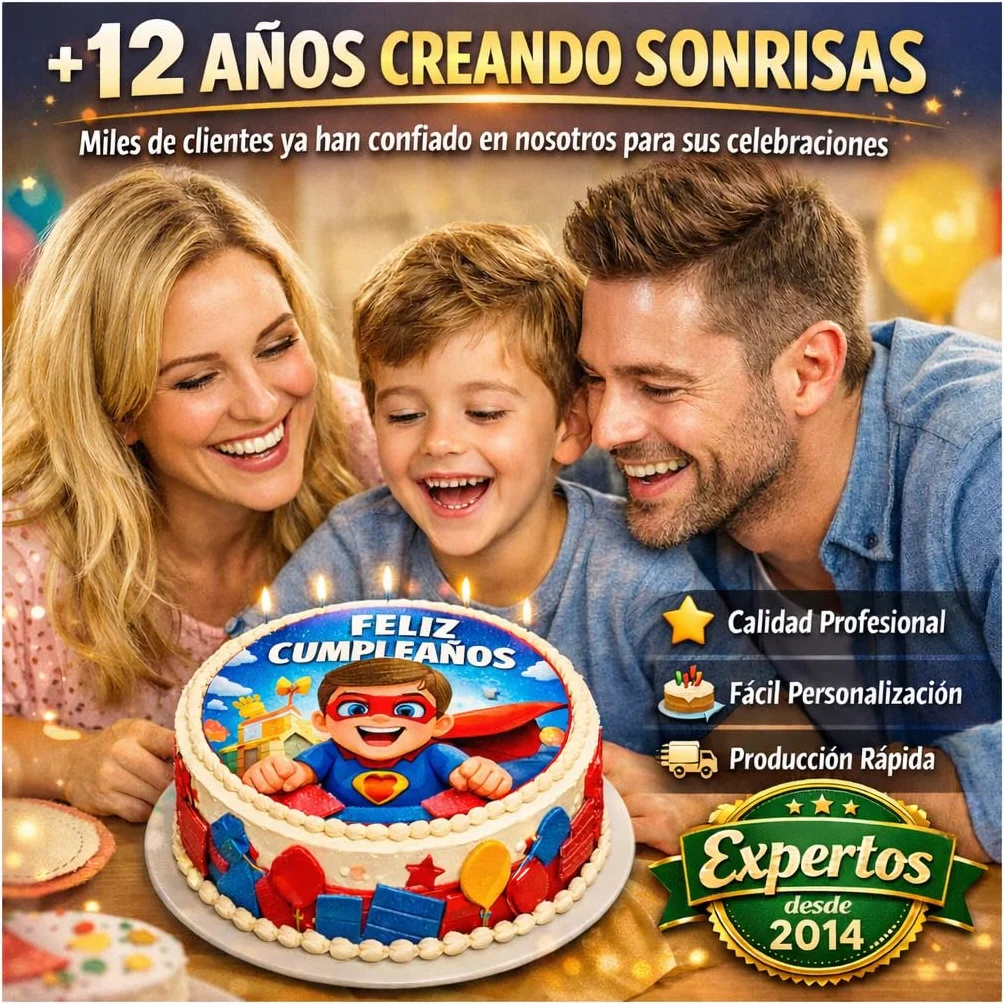 FOTO para PASTEL COMESTIBLE, oblea personalizada nombre y edad, Medida RECTANGULAR