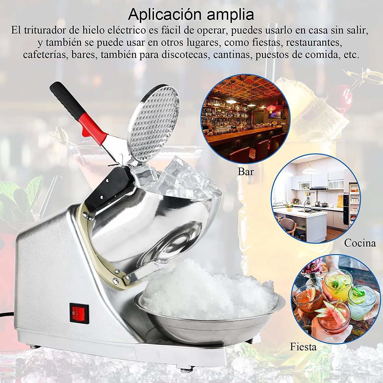 Trituradora de Hielo Eléctrica 300 W 80 kg/h Acero Inoxidable