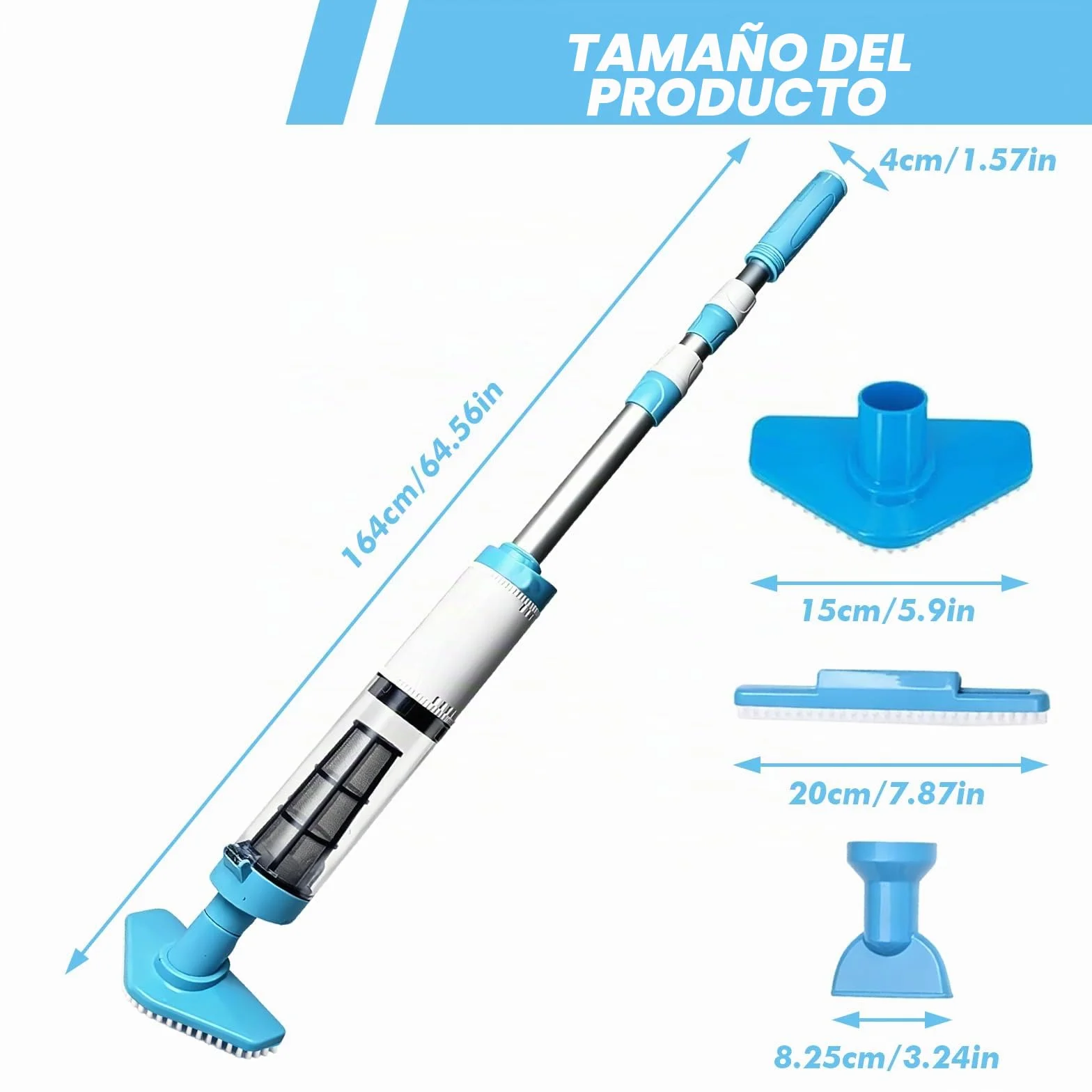 3 en 1 Limpiafondos para Piscina Inalámbrica con Mango Telescópico Aspirador Bateria Recargable Portátil Piscinas Fondos para SPA Eliminar Arena y Residuos,Tiempo de Ejecución 90 Minutos