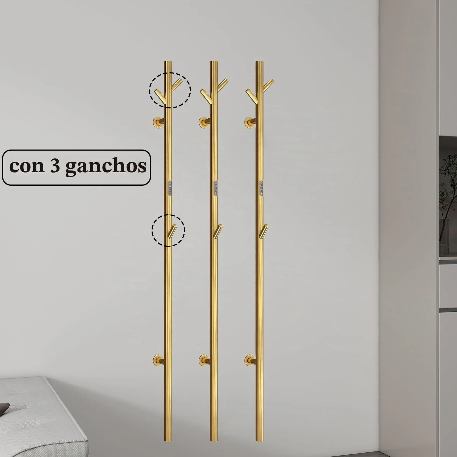 ESOP Radiador Toallero Eléctrico Baño Oro 40 W Radiador Calienta Toallas de Toallero, 1525 mm WiFi Inteligente de Temperatura Constante Toallero Calentado para Baño, con 3 Ganchos