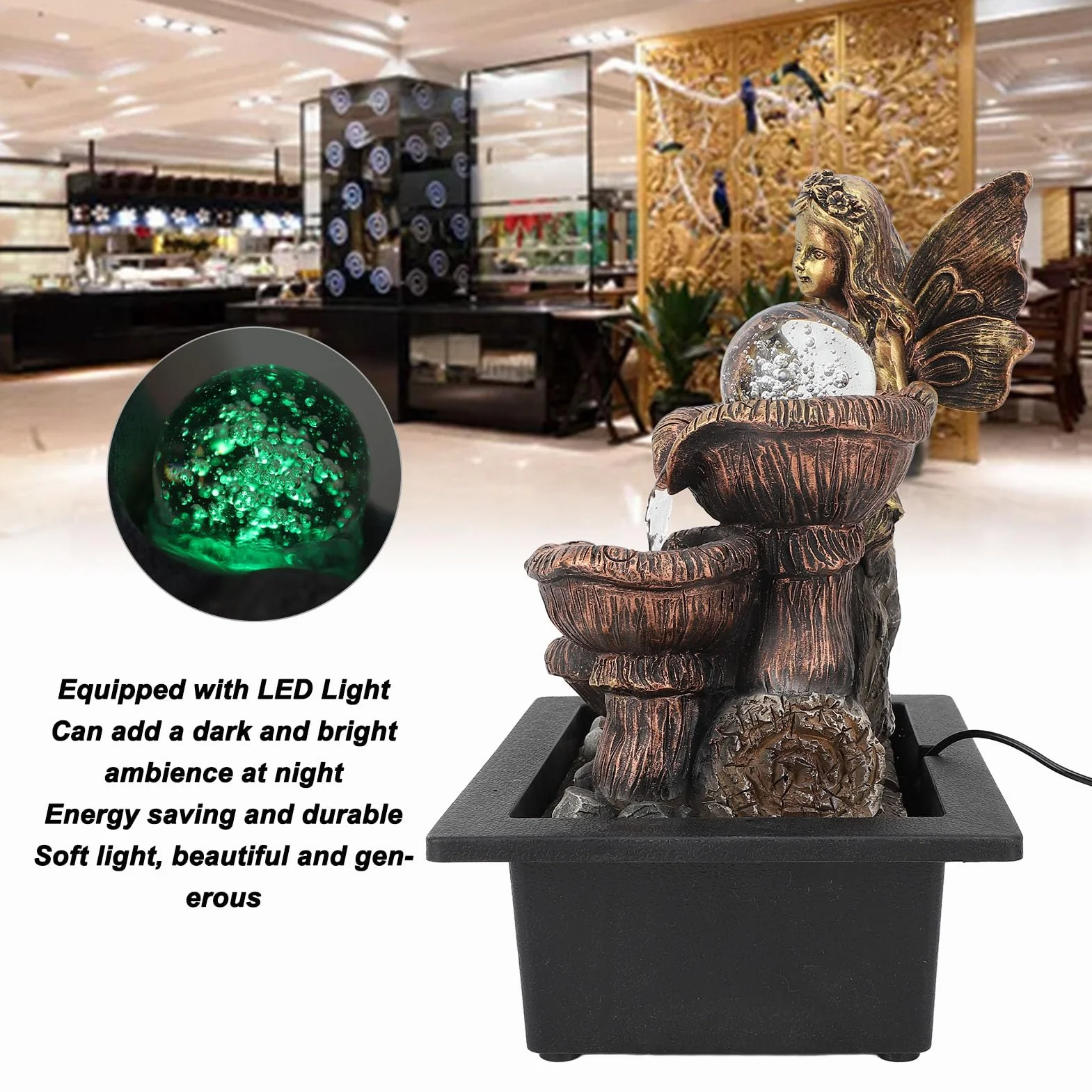 Fuente de Mesa, Fuentes de Agua Fuente Interior USB Bomba Silenciosa Aumentar la Humedad Decorativa con Luz LED Fuente de Escritorio de Meditación Zen Interior para Oficina en Casa