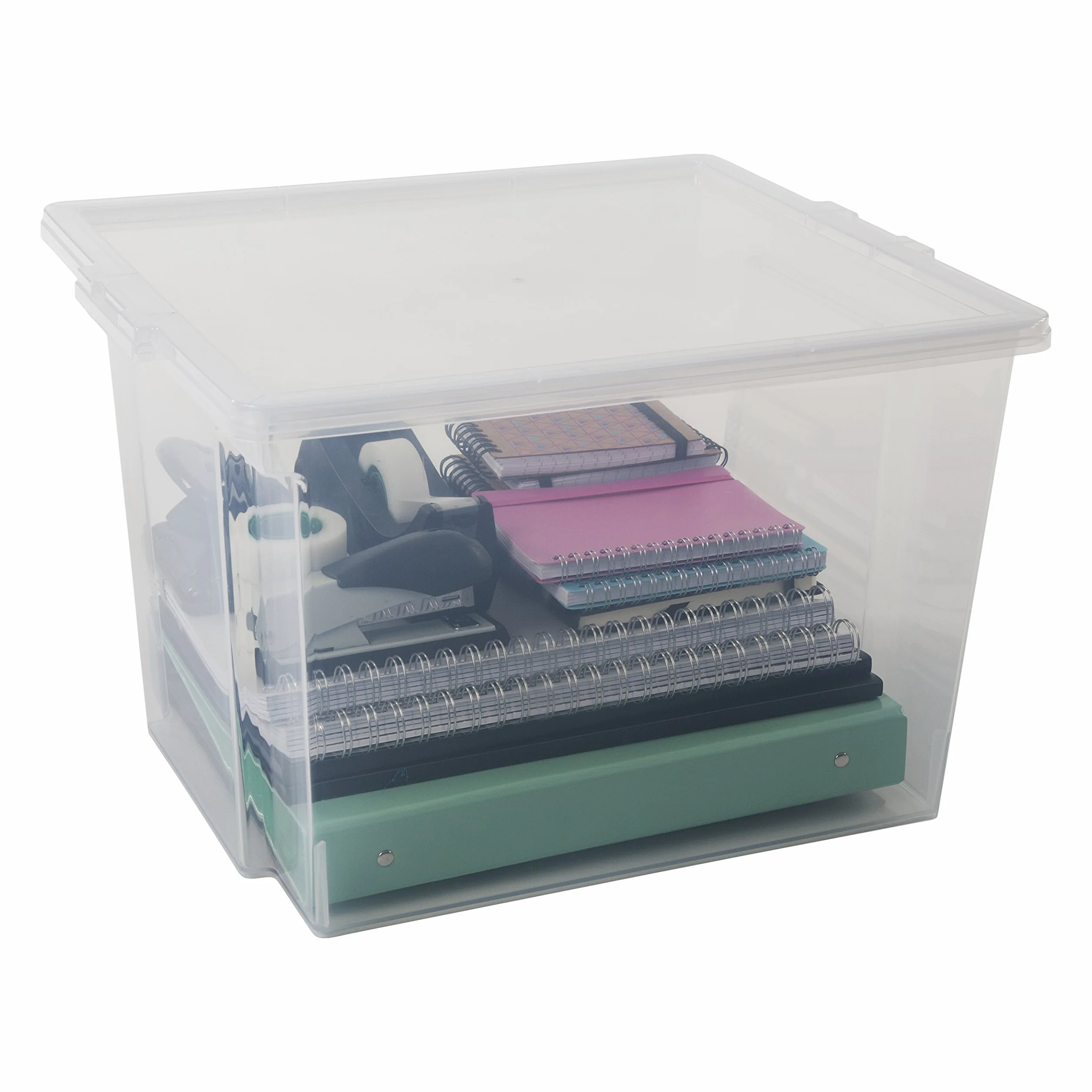 Iris Ohyama, Cajas de almacenamiento de plástico con tapa de 30L, Lote de 6 cajas grandes apilables, Sin BPA, Cuarto de lavado, Oficina, USB-M, Transparente - A42 x F35,5 x A26,5 cm