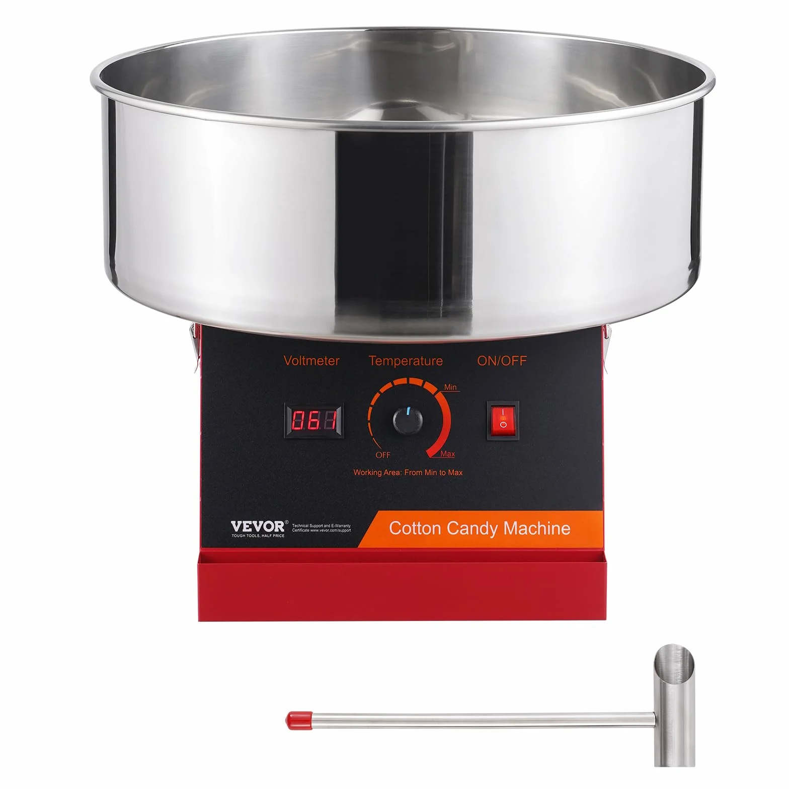 VEVOR Máquina Eléctrica de Algodón de Azúcar, Máquina de Algodón de Azúcar de 1000 W, Máquina Comercial de Algodón de Azúcar con Tazón de Acero Inoxidable y Cuchara de Azúcar, para el Hogar, Rojo