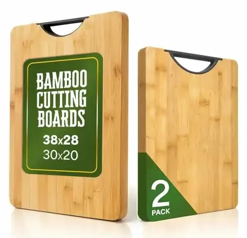 Tablas de Cortar de Bambú Set 2 Piezas.Tabla cocina madera. (38x28 + 30x20 cm) con Asa – Antibacterianas, Resistentes y Fáciles de Limpiar – Tabla Cocina Profesional