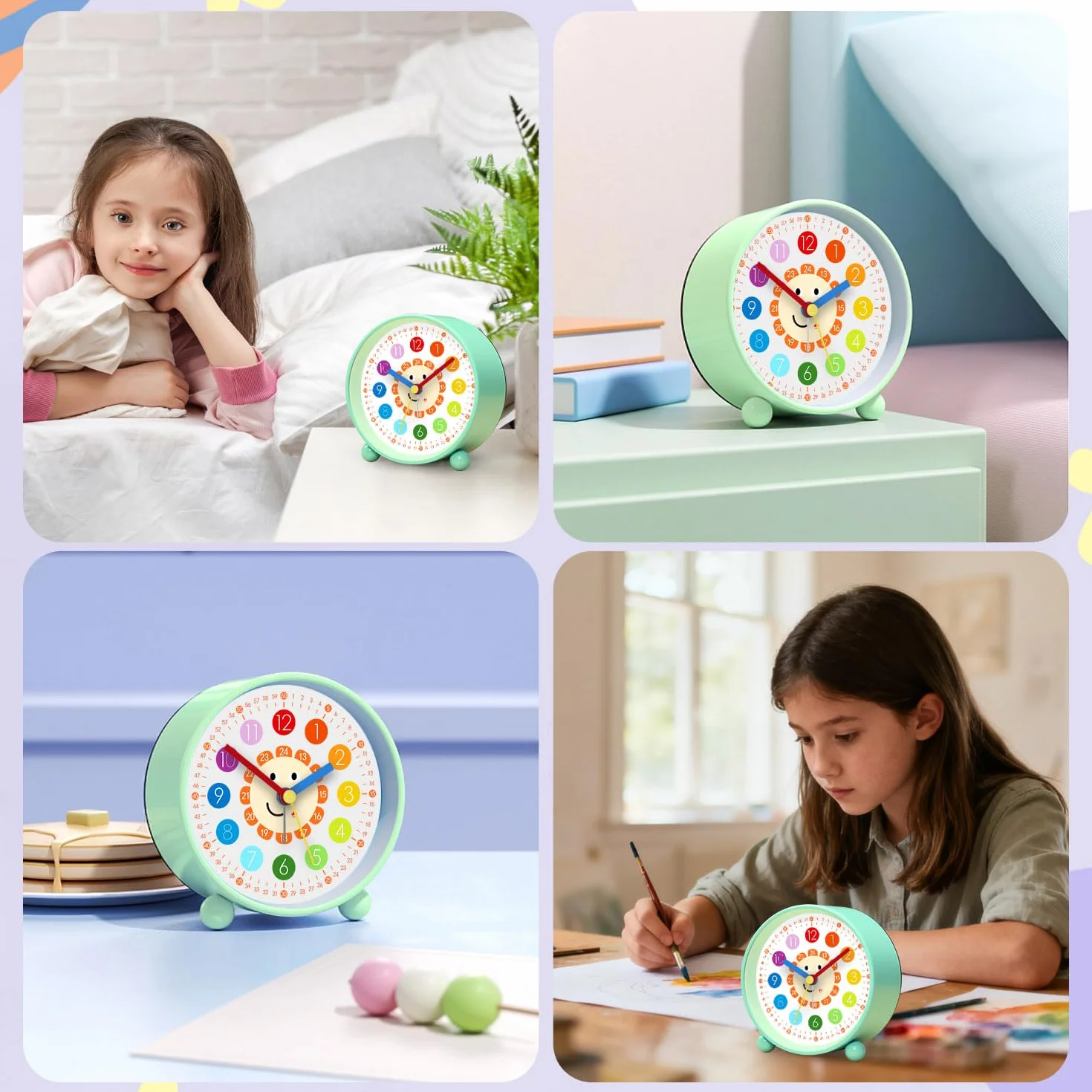 Reloj despertador analógico para niños con luz nocturna educativo