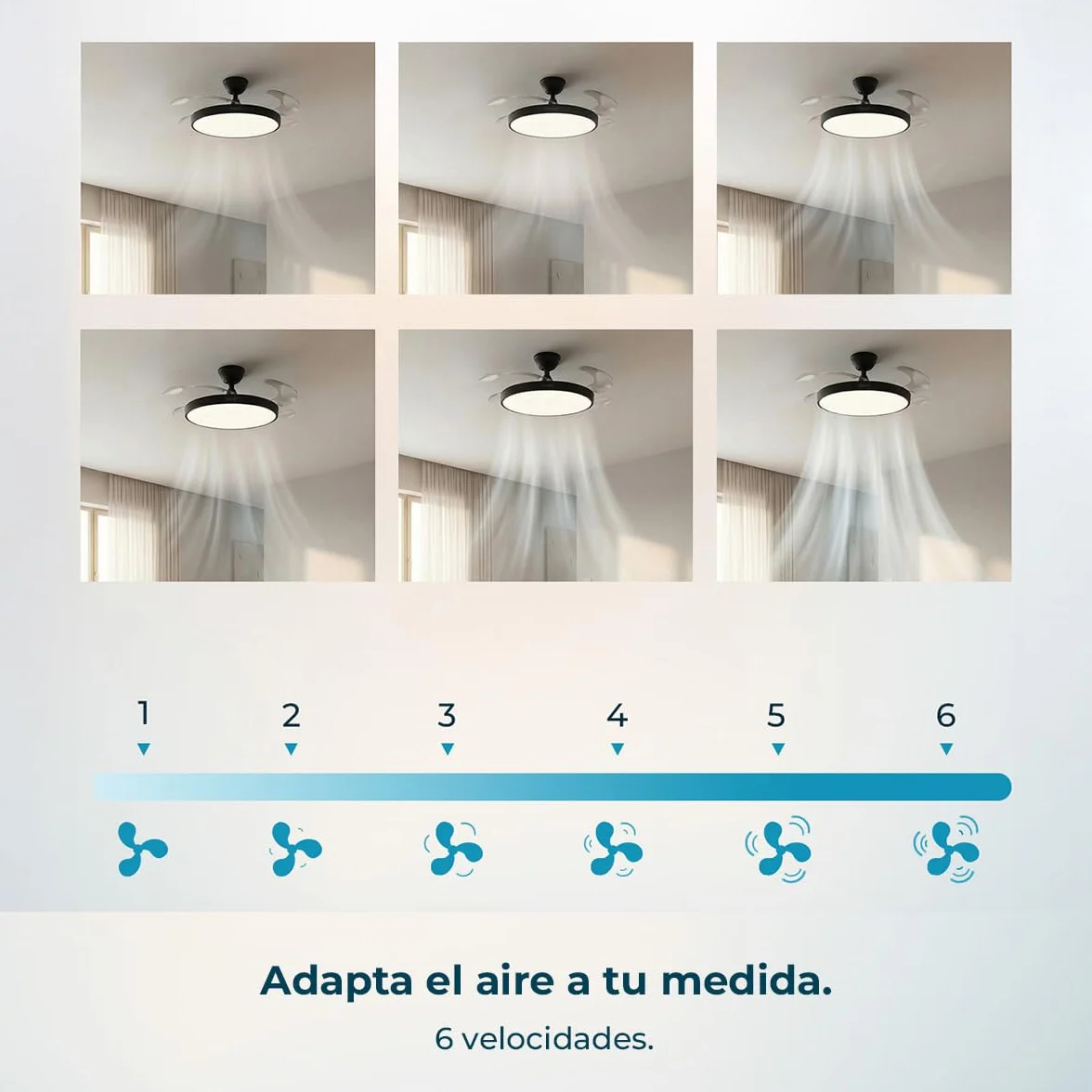 Cecotec Ventilador de Techo con Luz Aspas Retráctiles EnergySilence Aero 300 Air Invisible Black 30W Motor DC Mando a Distancia 6 Velocidades