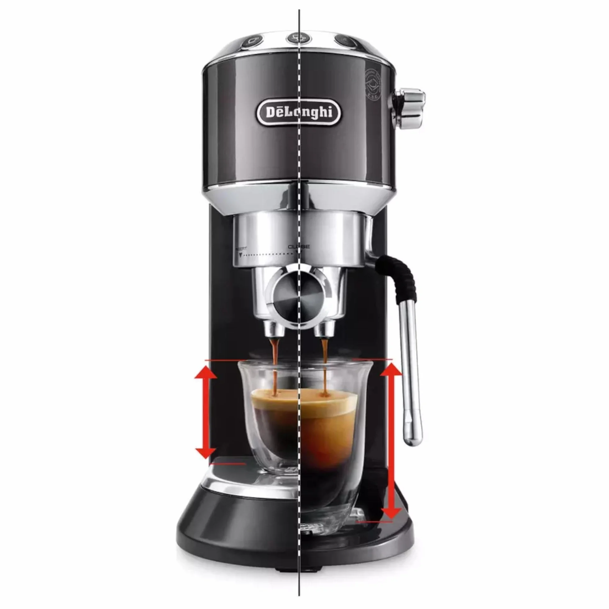 De'Longhi Dedica Arte EC885.GY, Máquina de Café Tradicional de Bomba, Máquina de Café Manual, Varilla de Vapor My LatteArt, Diseño Compacto de 15 cm de Ancho, Apto para Tazas de hasta 13 cm, Gris