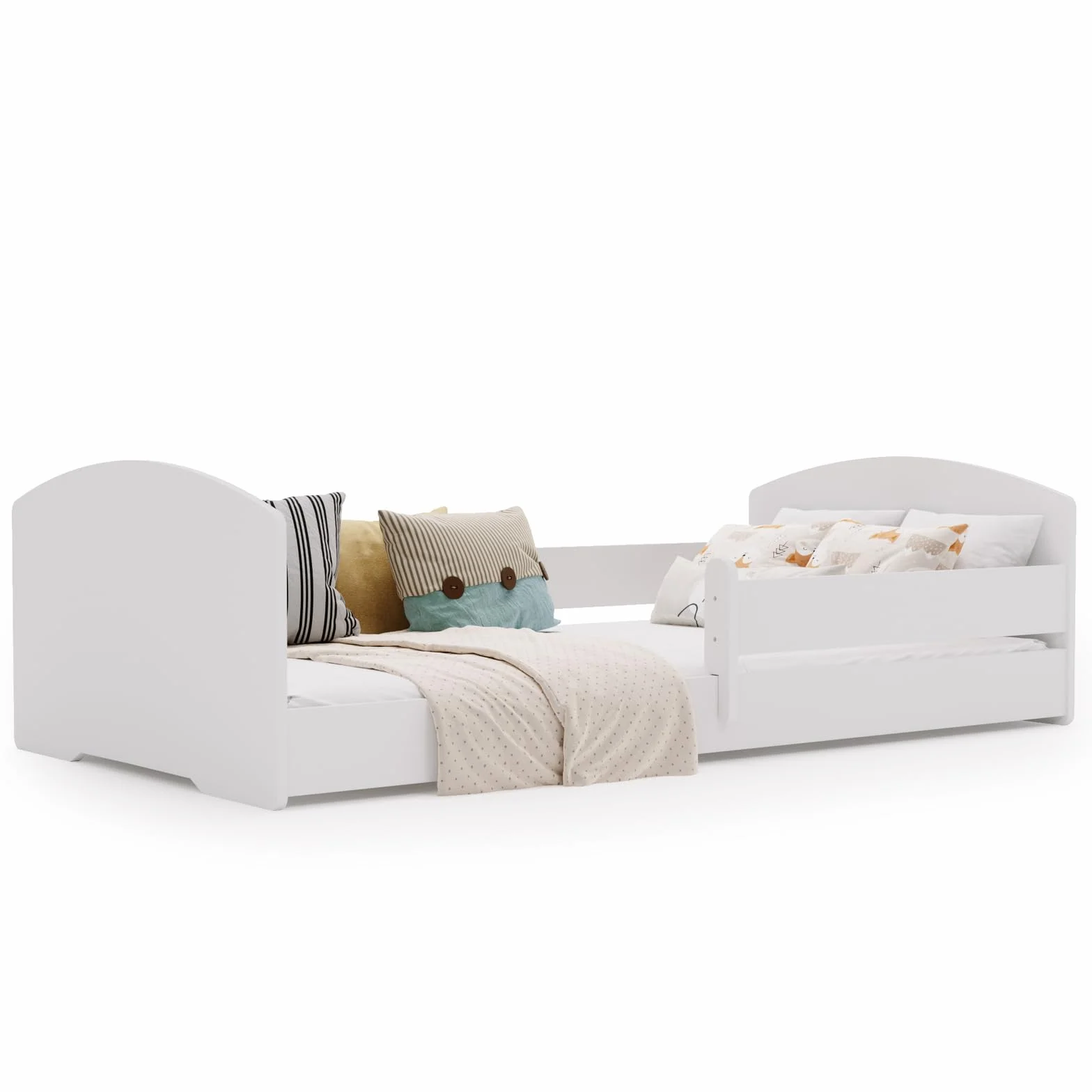KOBI Cuna Montessori Leo 140x70 Blanca con colchón y barandilla: una Cuna Moderna, Segura y extraordinariamente cómoda para niños, con una Estructura sólida y un Elegante Estilo escandinavo