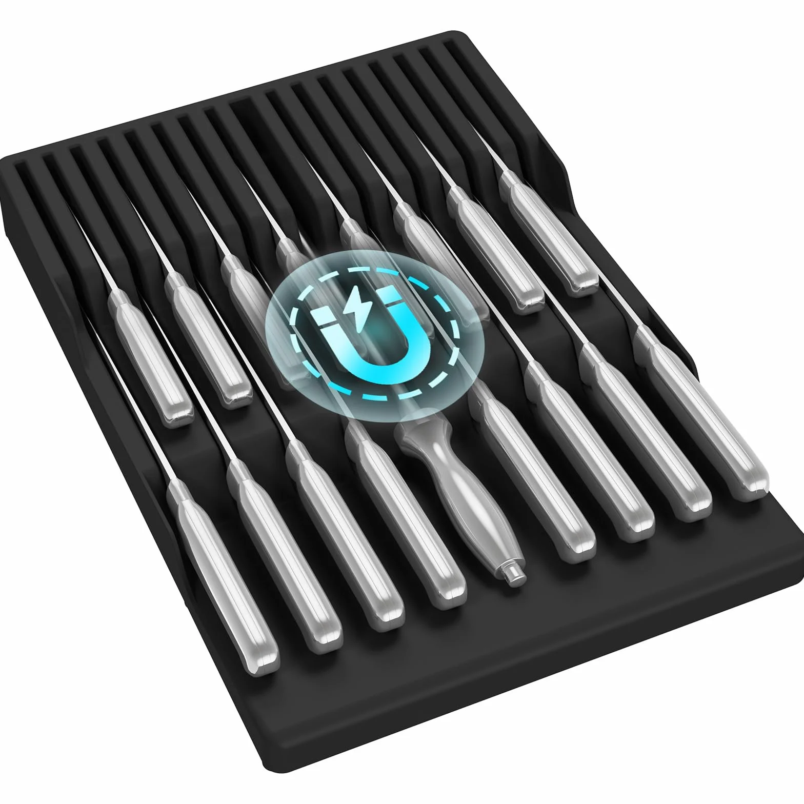 Lifewit Organizador Cuchillos Cajon, Porta Utensilios de Cocina para 16 Cuchillos y Afilador, Bloque Plastico para Cuchillo de Chef y Bistec, Almacenamiento Negro