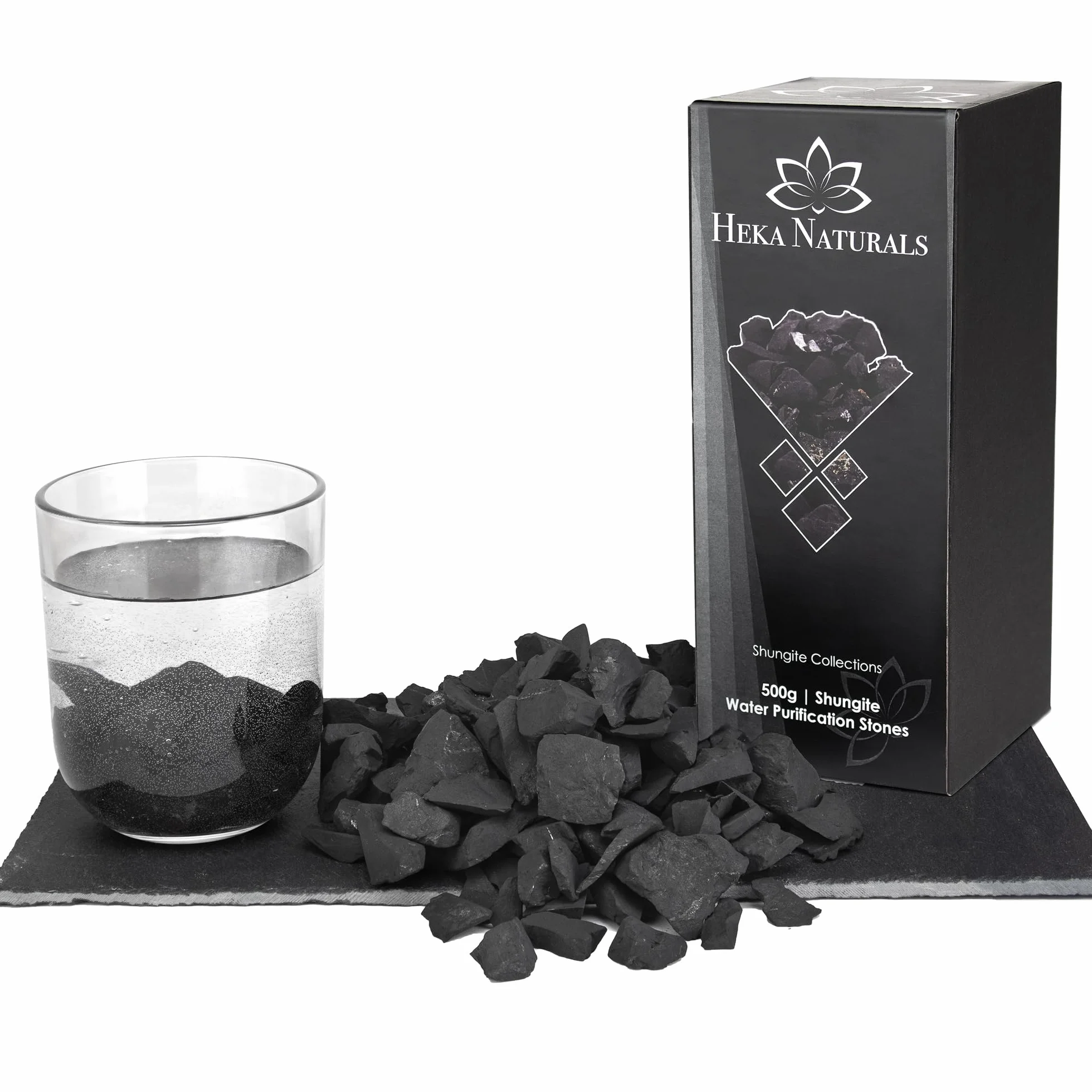 Heka Naturals Shungit Minerales Naturales Piedras de Agua | 500g - Cristales Filtro de Agua Potable - Chakra Espiritual Piedras Curativas - Agua Purificación Mineralización y Detoxificación