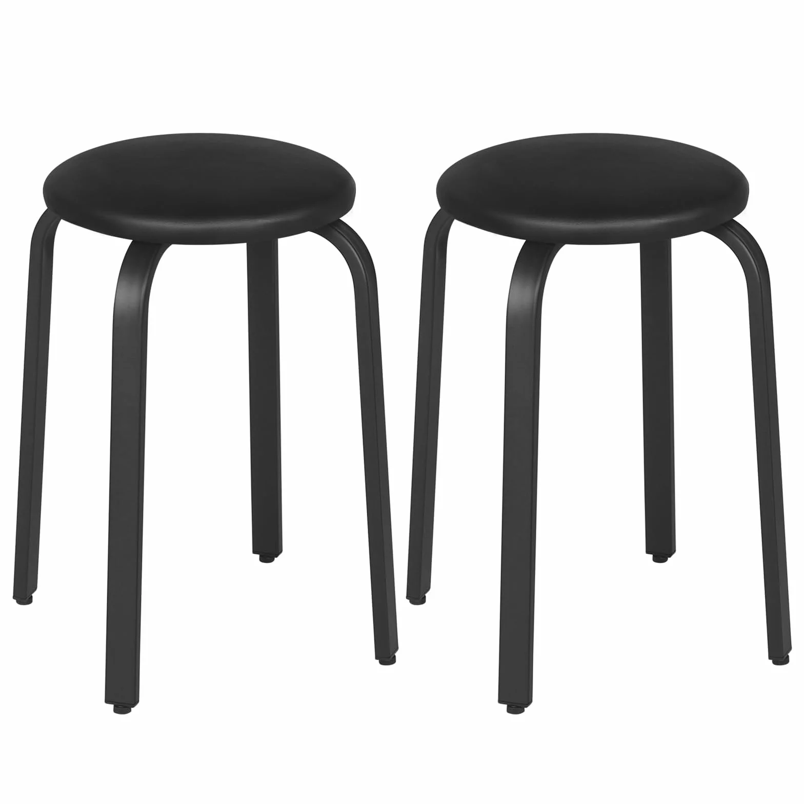Lestarain 2xTaburete de Comedor Redondo Apilable, Asiento Acolchado, Marco Metálico para Cocina, Comedor, Dormitorio, Pasillo, Negro, LCNI116002-2