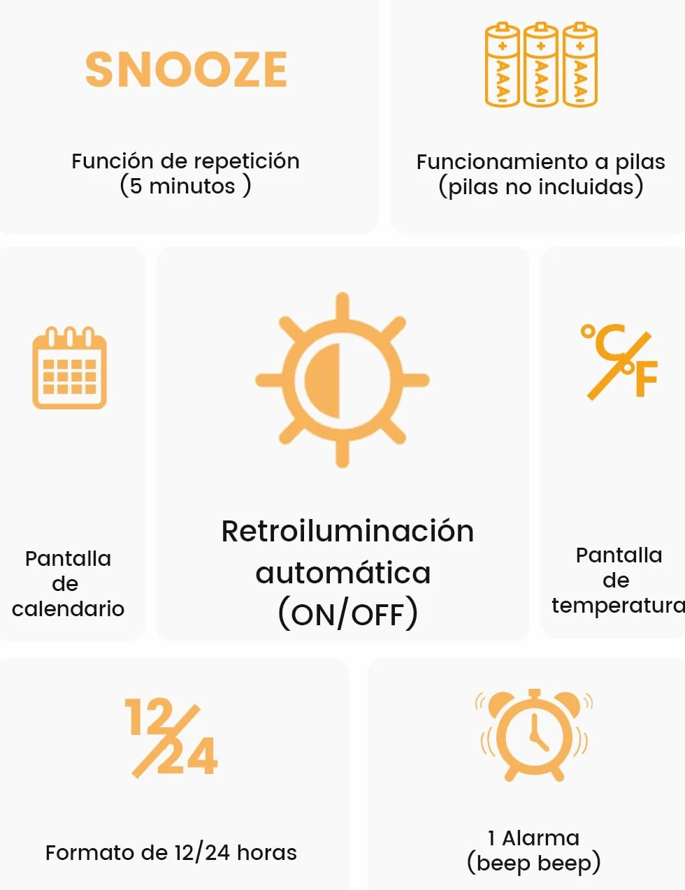 aboveClock Reloj Despertador Digital, Despertador con Pantalla LED de Temperatura, Pantalla Grande, Reloj Despertador Pilas Brillo Regulable, Función Snooze【3 × AAA Baterías Necesarias】