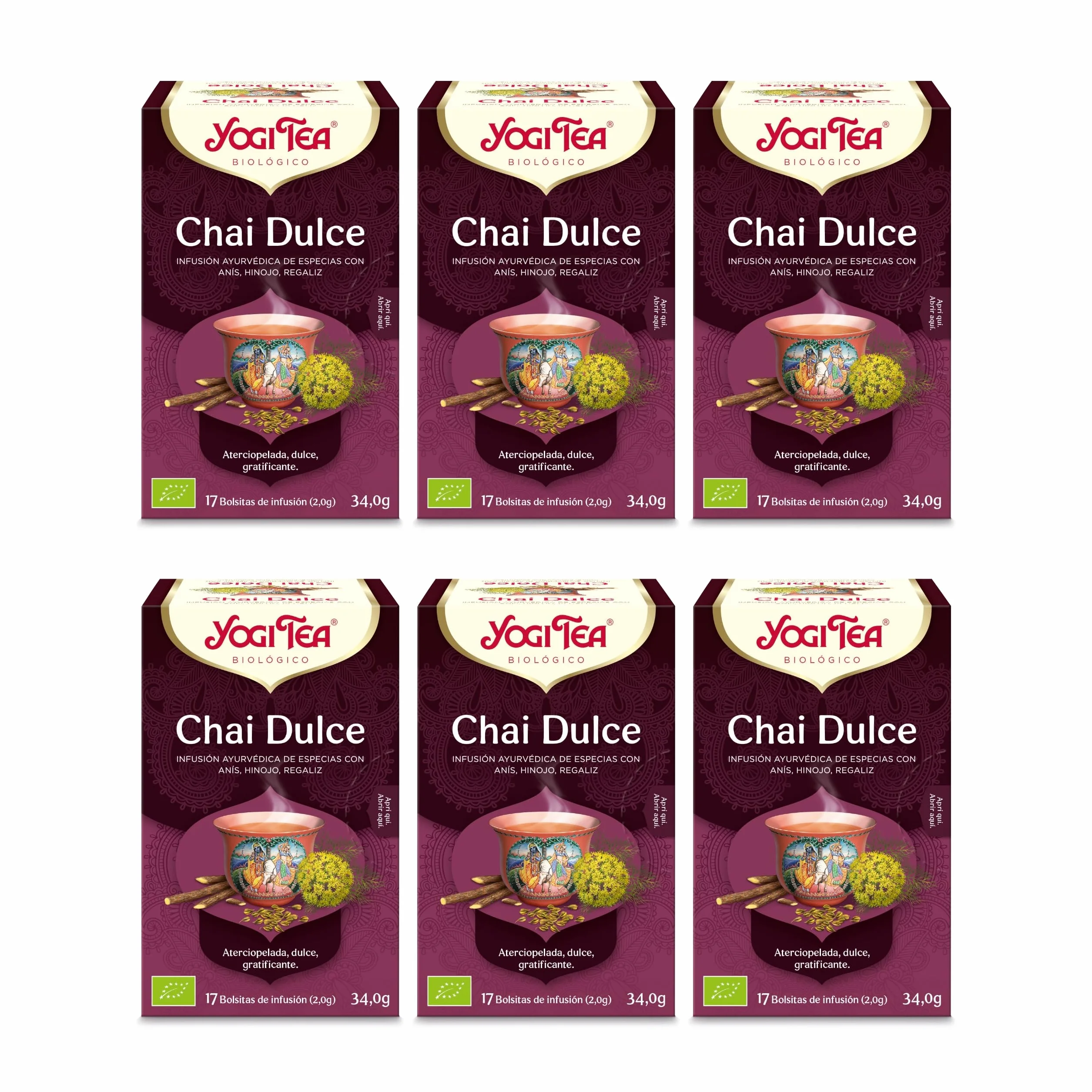 Yogi Tea Chai Dulce Infusión Ayurvédica Sin Cafeína Pack 6x17 bolsitas