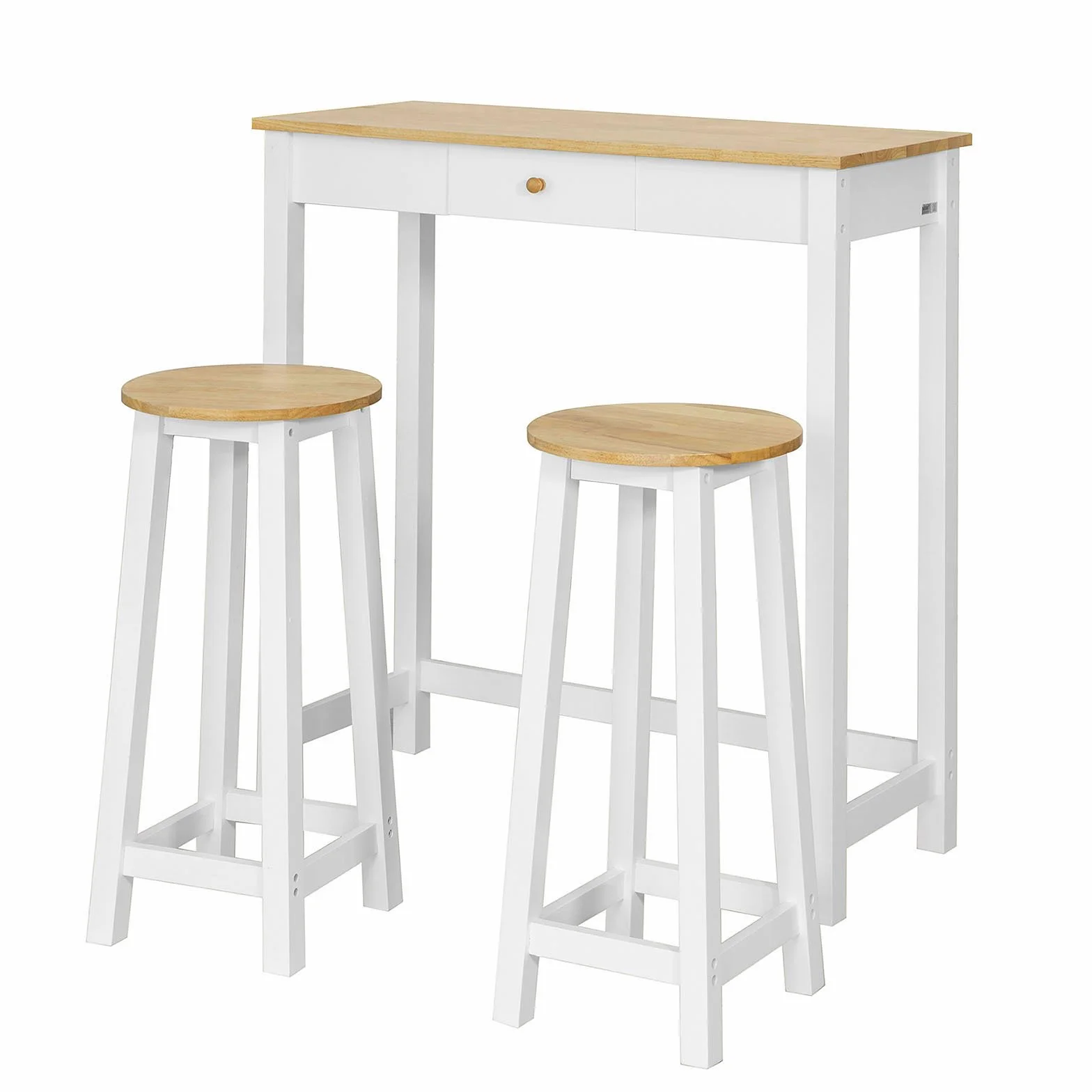 SoBuy Juego de Mesa Alta para Comedor, Conjunto de Bar con 2 Taburetes, Mesa de Cocina Moderna Ideal para Espacios Reducidos FWT50-WN
