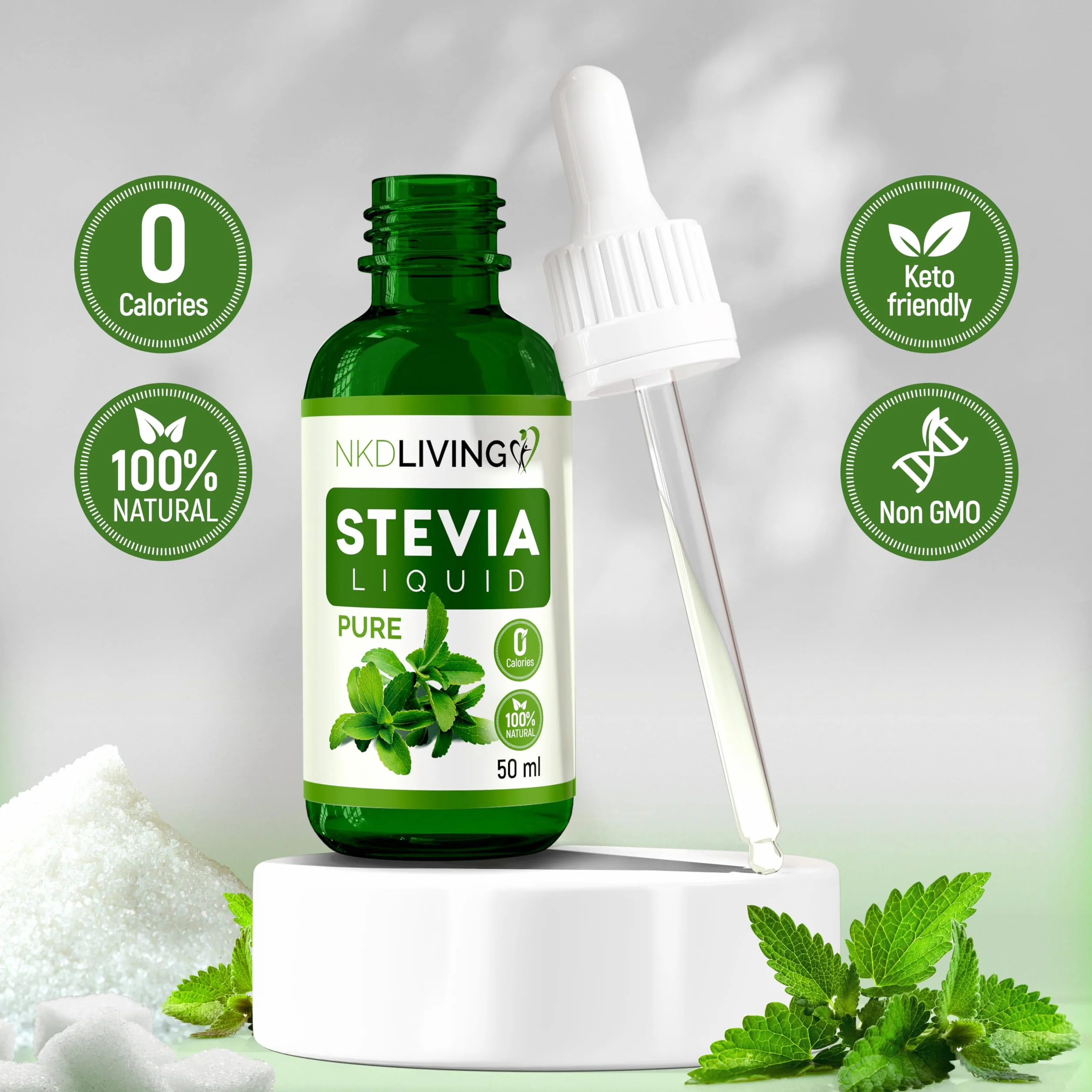 Gotas líquidas de estevia pura 50 ml - Sin potenciador de sabor - Incluye botella con gotero