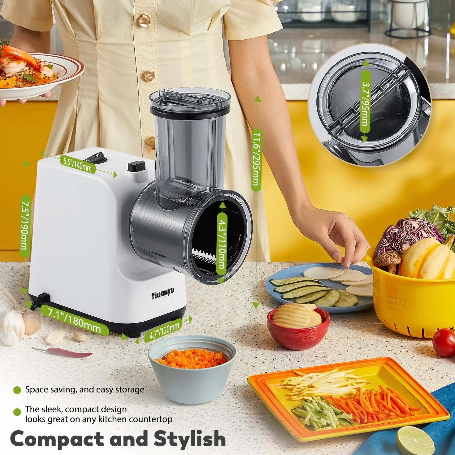 Huanyu Rallador Eléctrico Multifuncional 250W Cortador Verduras 5 Cuchillas Preparador Ensaladas Picador Carne