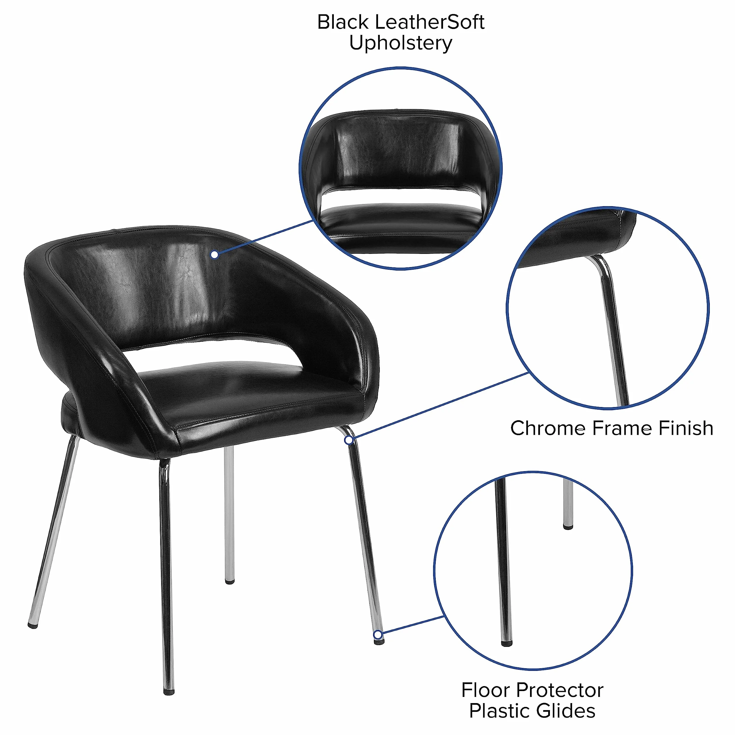 Flash Furniture Silla de recepción Lateral contemporánea de la Serie Fusion, Piel Negra Suave