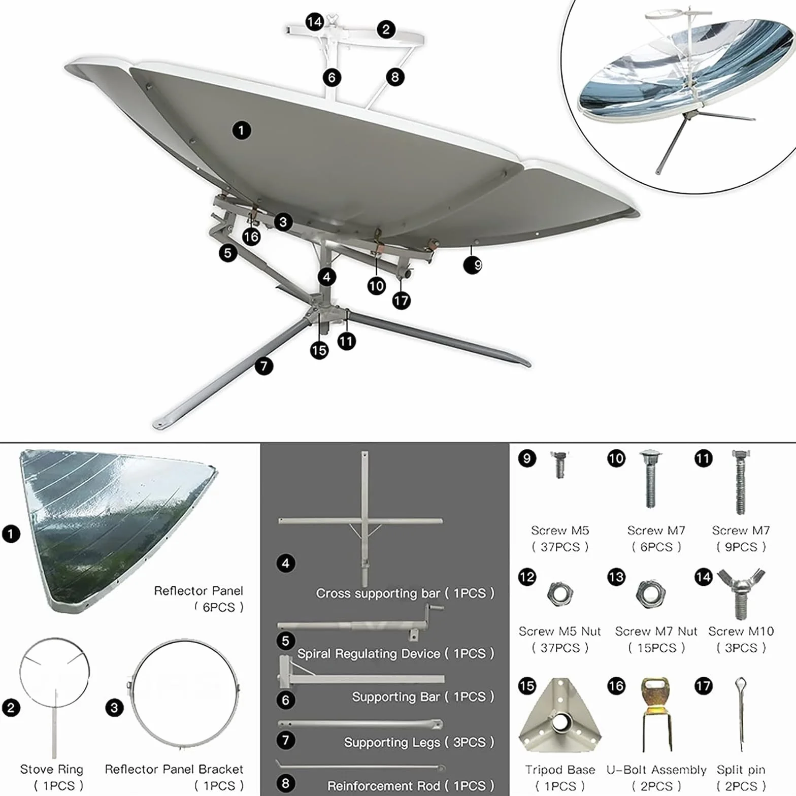 Hornos Al Aire Libre, Cocina Solar Parabólica Portátil 1800W, Plegable 59 Pulgadas