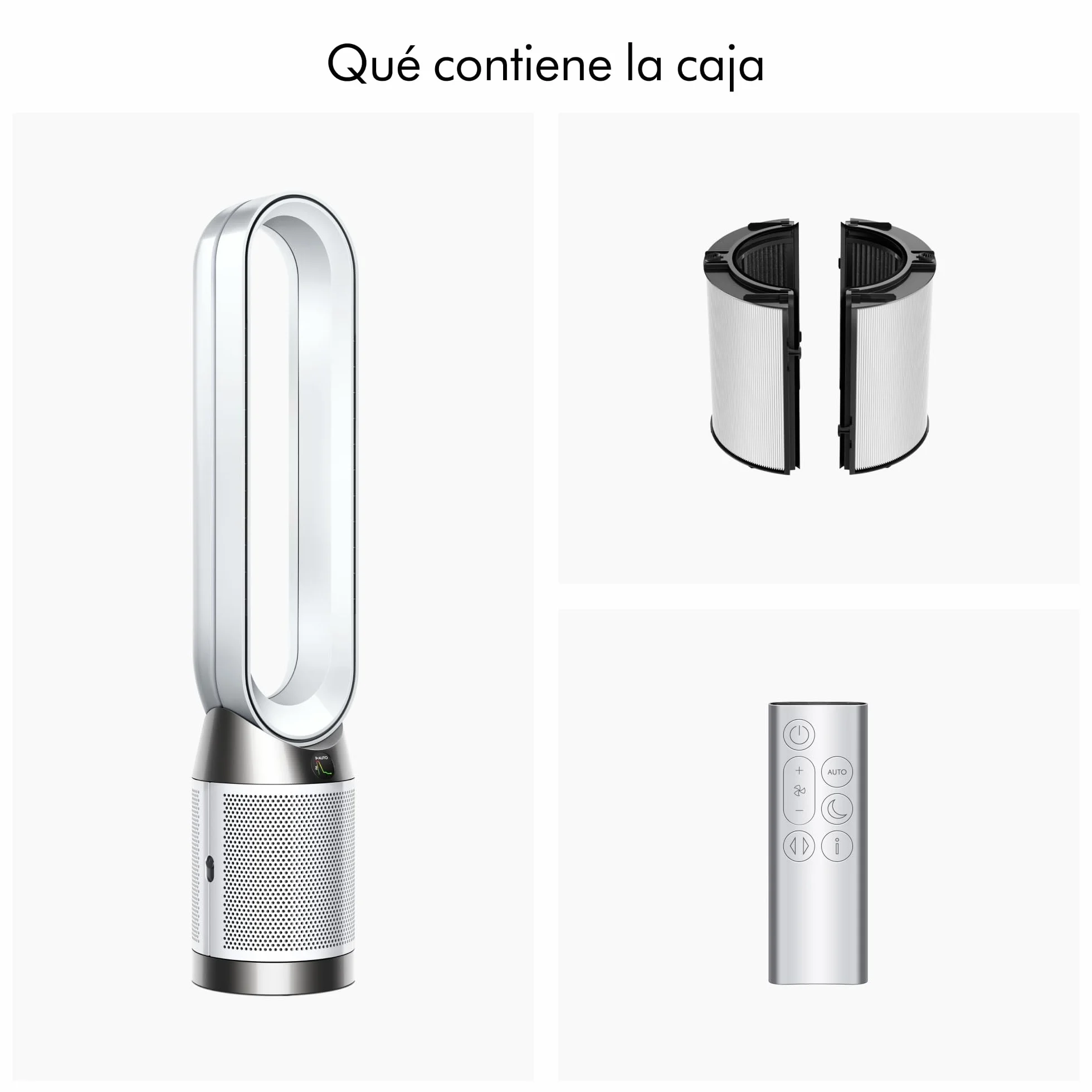Dyson Purifier Cool™ PC1 Ventilador de Torre y Purificador de Aire, Filtro HEPA H13, Refrigeración Potente, Control por App y Mando, Sin Aspas, Oscilación 350°, Blanco