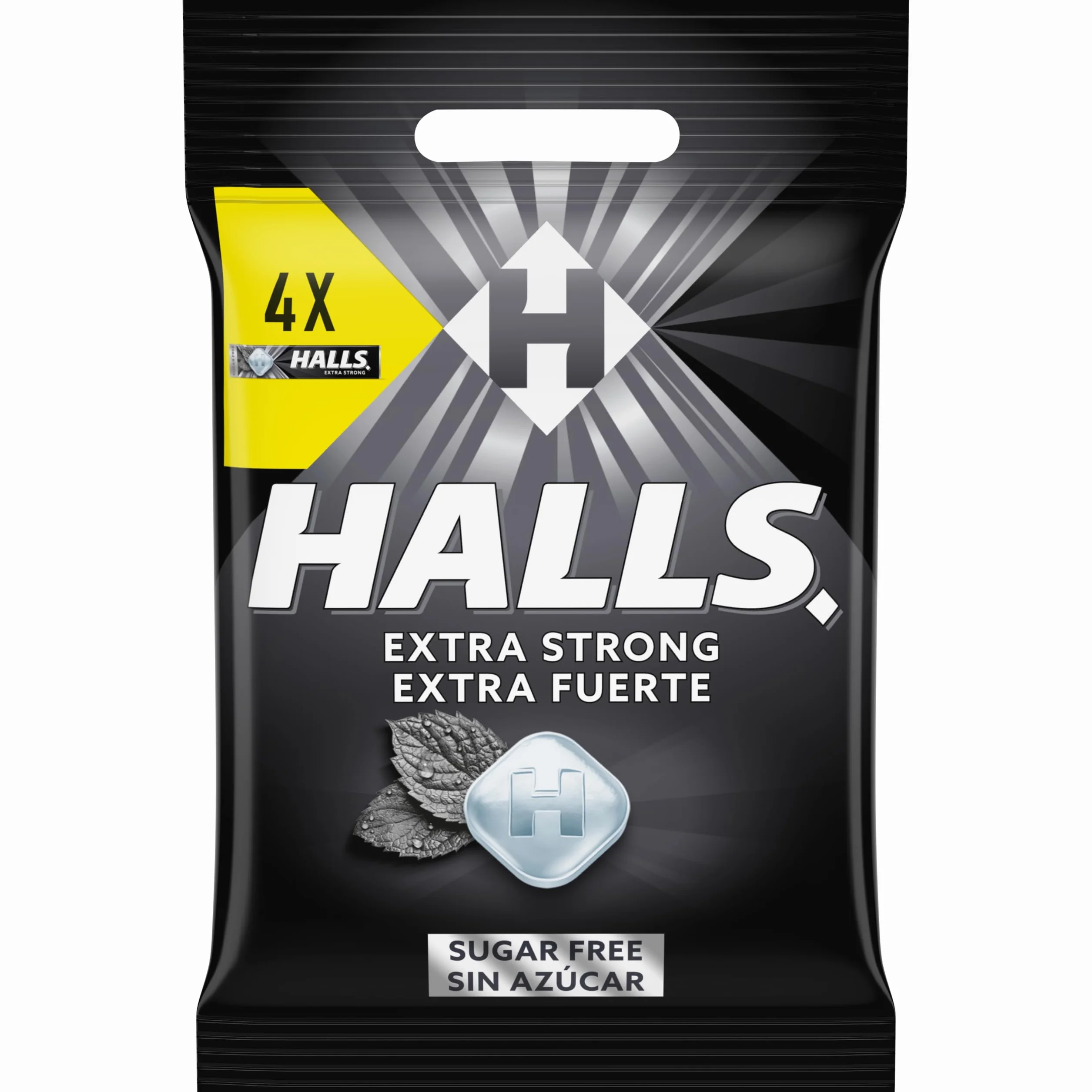 Halls Caramelos Sabor Extra Fuerte Sin Azúcar Paquete 4 x 32g