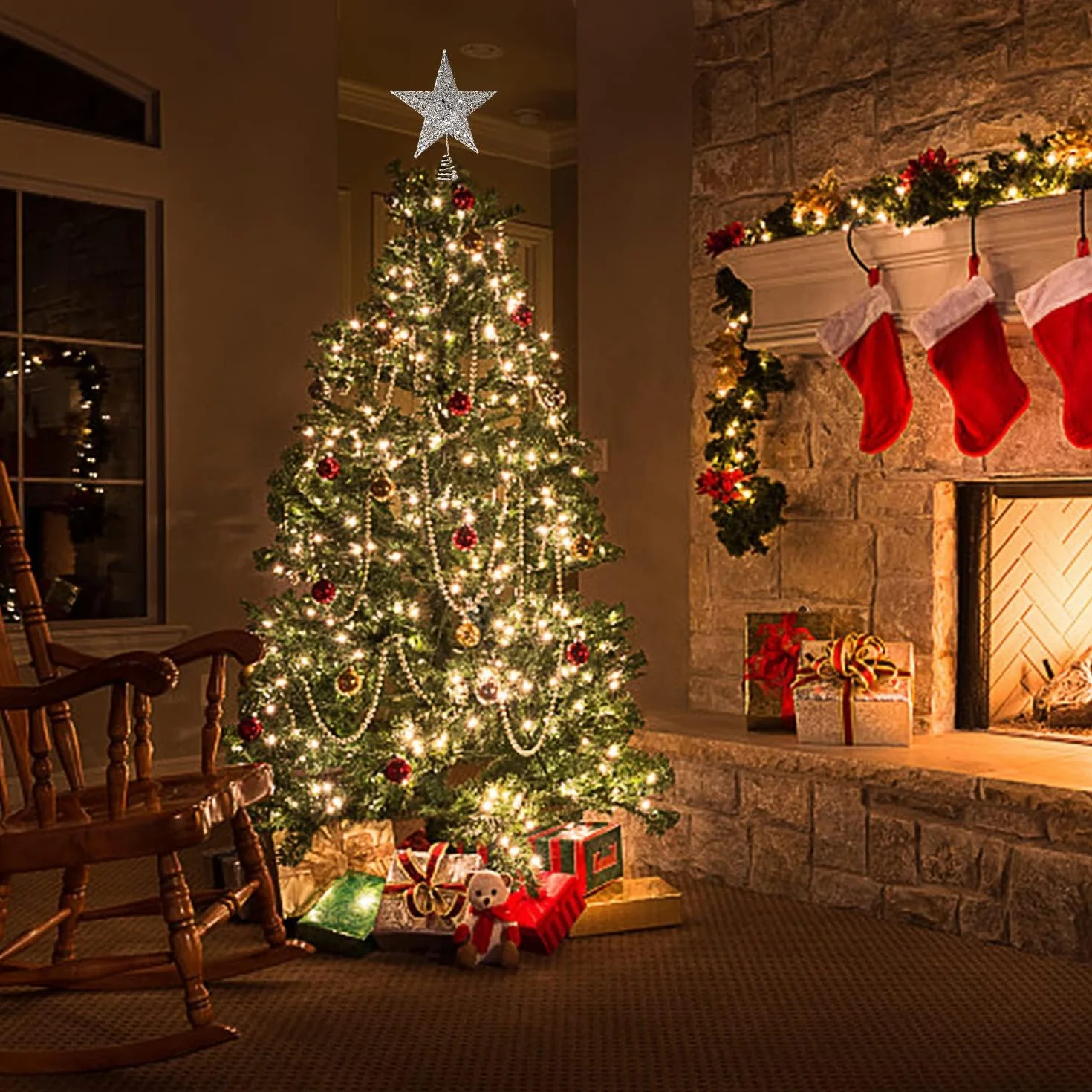 Estrella Plateada para Árbol de Navidad 25 cm - Topper Decorativo 2024 Nuevo Modelo