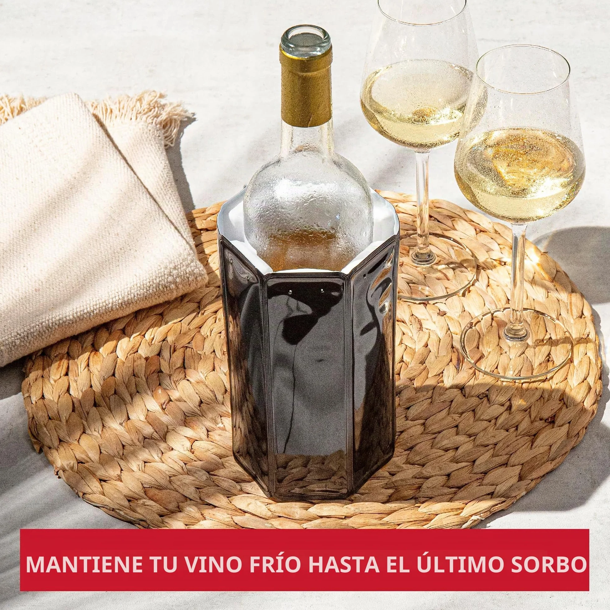 Vacu Vin Enfriador de Vino Flexible - Funda Reutilizable Color Negro para Enfriamiento Rápido de Botellas de Vino Estándar