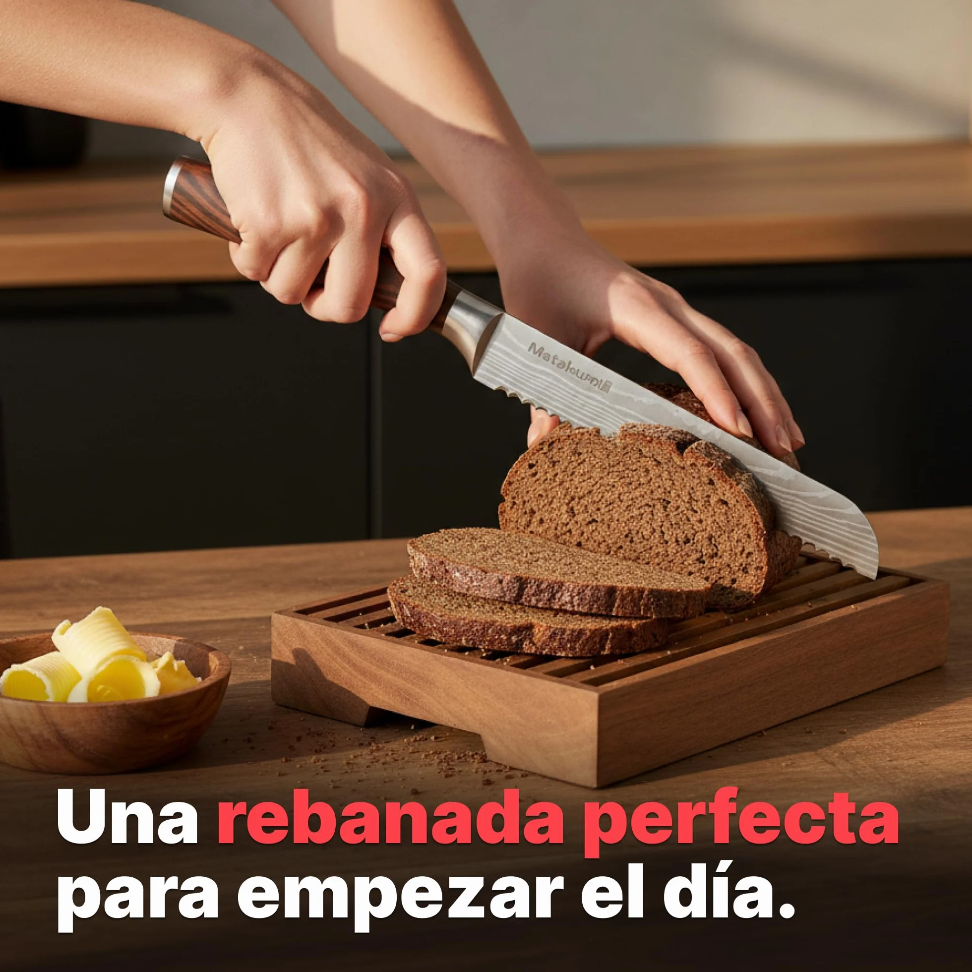 Matakumi Cuchillo Pan 20 cm Hoja Dentada – Extra Afilado Cuchillo Panero Hecho de Acero Inoxidable – Cuchillo Para Pan en Estilo Damasco – Cuchillo de Sierra de Cocina Para Pan