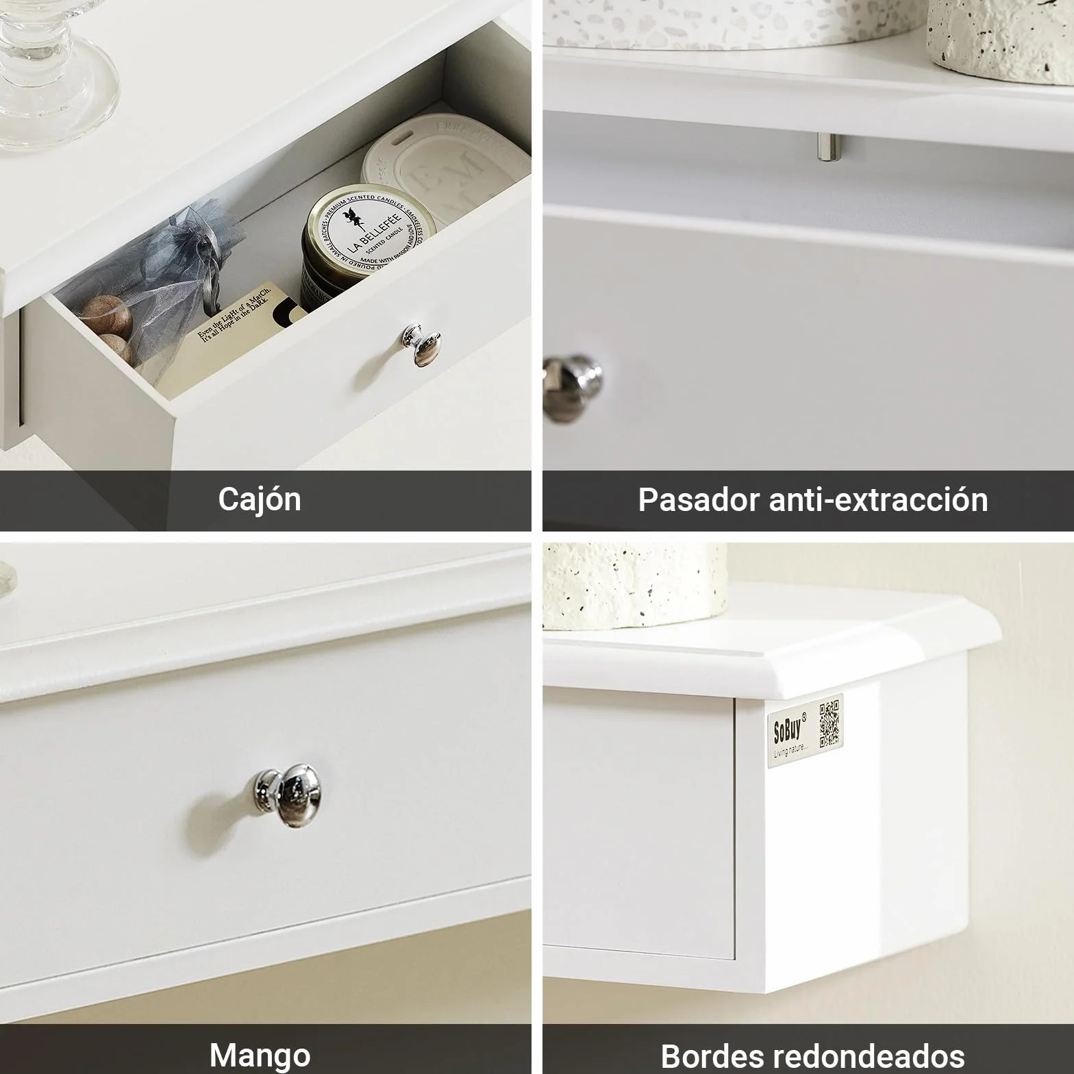 SoBuy Estante Flotante con 3 Cajones - Baldas Pared, Estantería Moderna para Entrada, Sala y Dormitorio - Blanco 94x15x10cm FRG43-L-W