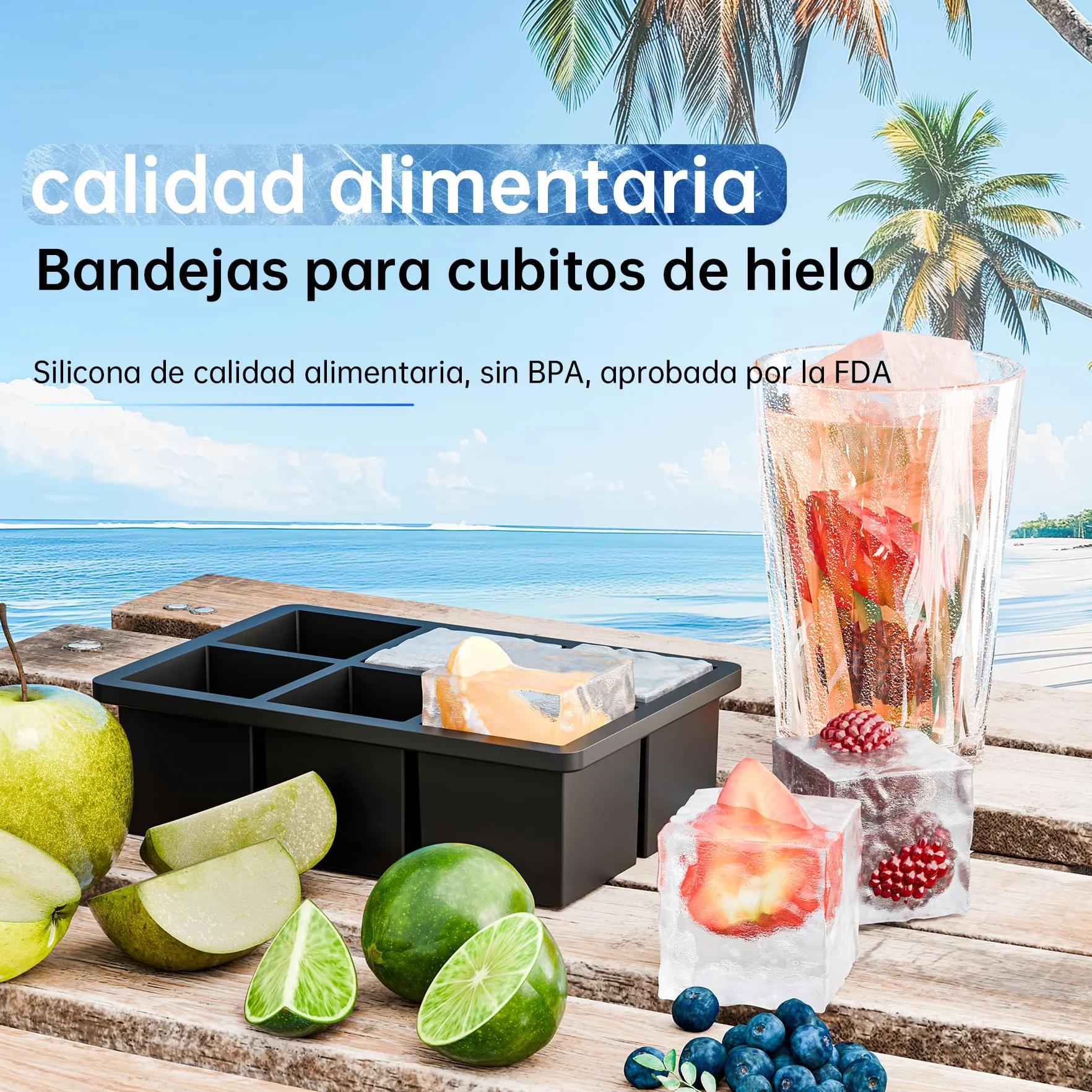 Ankway Cubiteras para Hielo Grande, 2 Confecciones Silicona con Tapa, BPA, Calidad Alimentaria, para Whisky y Cócteles
