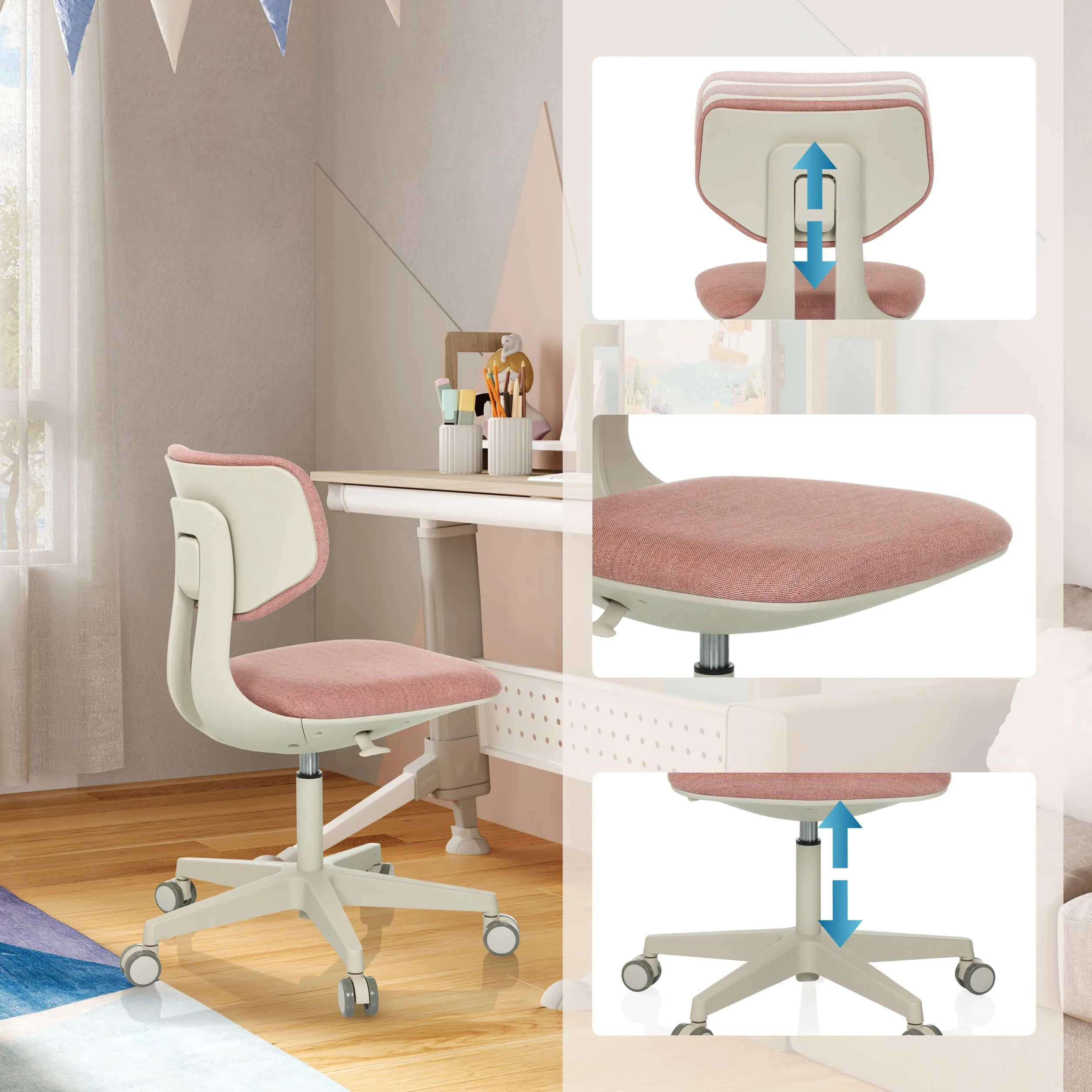 hjh OFFICE Silla giratoria para niños Respaldo Regulable en Altura Kid Classic Silla de Escritorio para niños de 6 a 12 años, Rosa