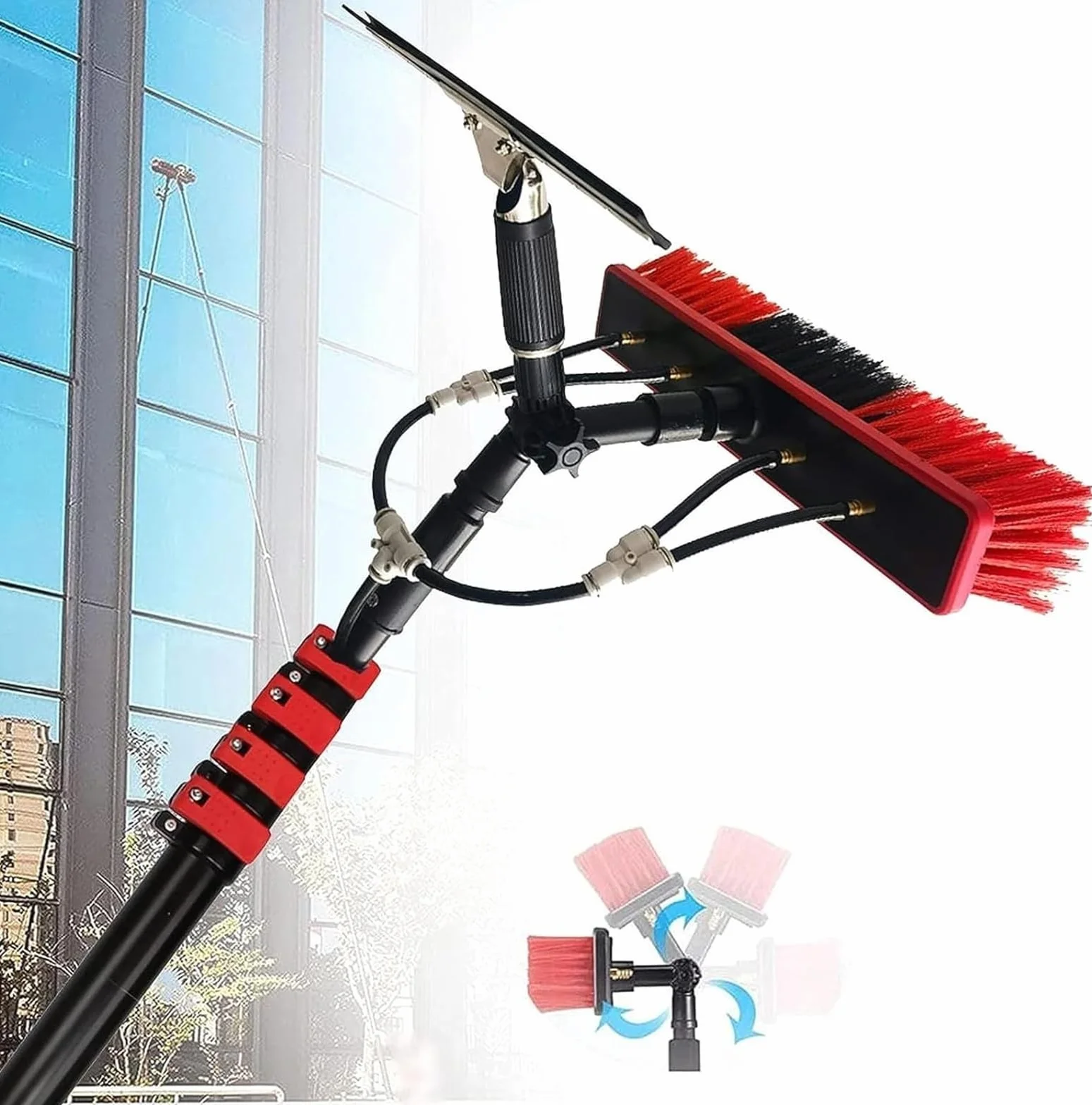 Teles - Kit de limpiador de ventanas extensible, poste de alimentación de agua con cepillo y arandela pulverizadora para limpieza sin esfuerzo de ventanas y paneles solares, herramienta ajustable y