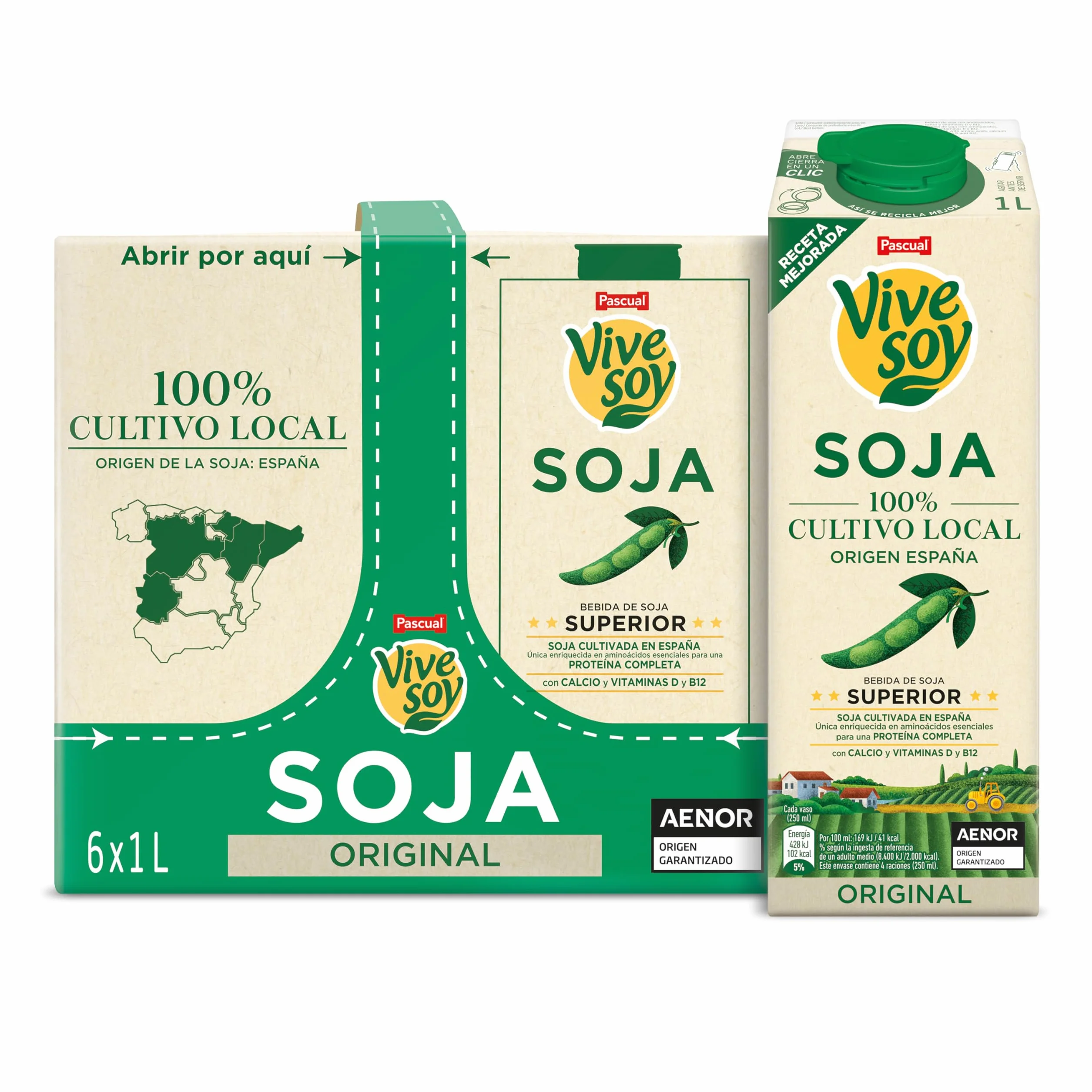Vivesoy Bebida Vegetal de Soja 100% Cultivo Local Pack 6 x 1L