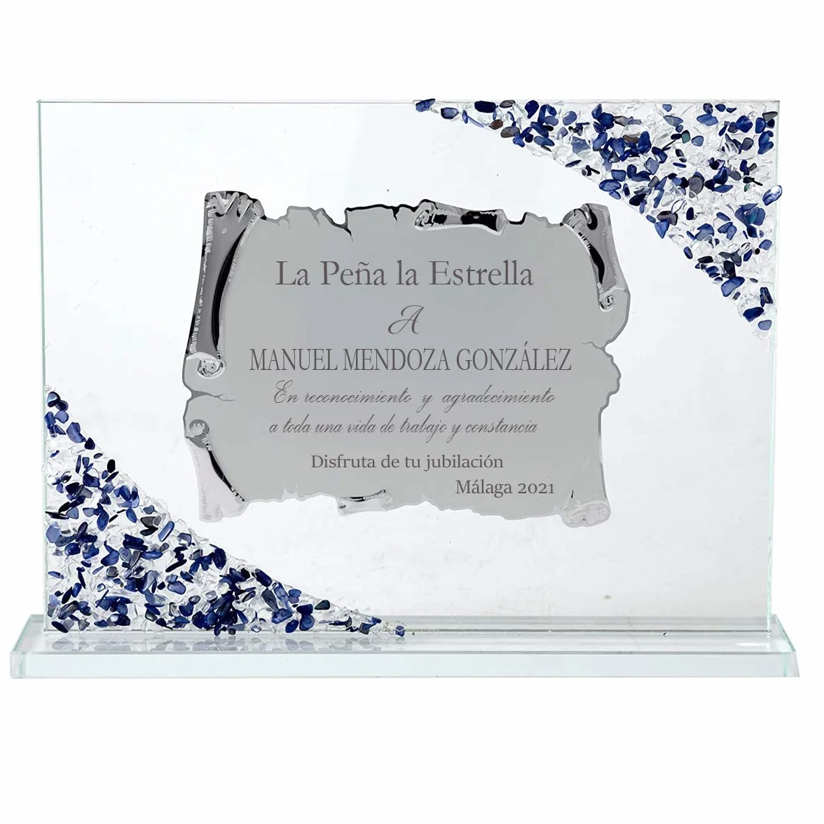 Curia Grabador Placa de Homenaje Cristal Personalizada, 26x21cm Jubilación, Cumpleaños, Bodas de Oro, Agradecimiento y Cualquier Evento - Incluye Elegante Caja de Presentación