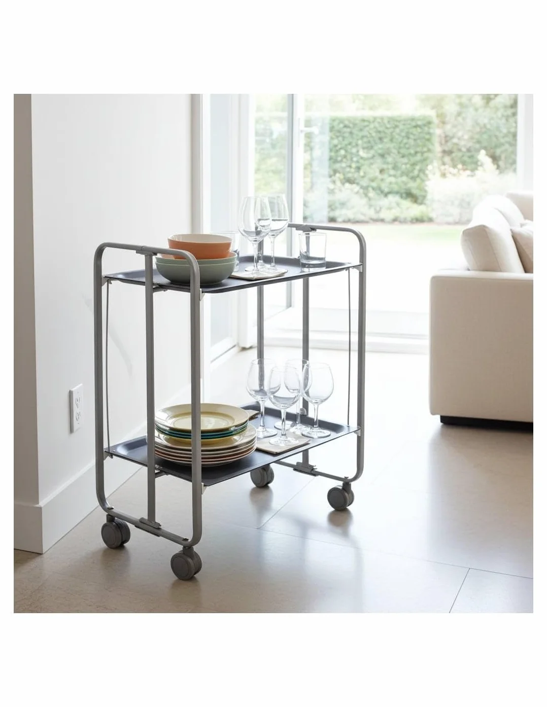 DON HIERRO - Carrito auxiliar con ruedas BAUHAUS, armazón metálico de color gris, 2 bandejas-Gris