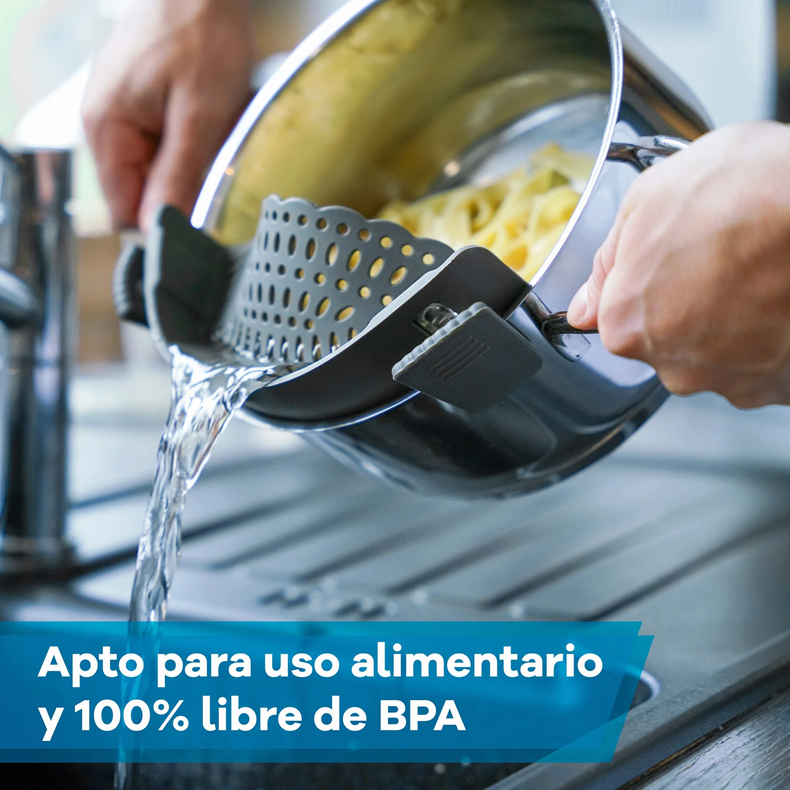 Netrox Colador plegable de silicona para pasta verduras frutas ollas flexible con clips de agarre apto lavavajillas Gris