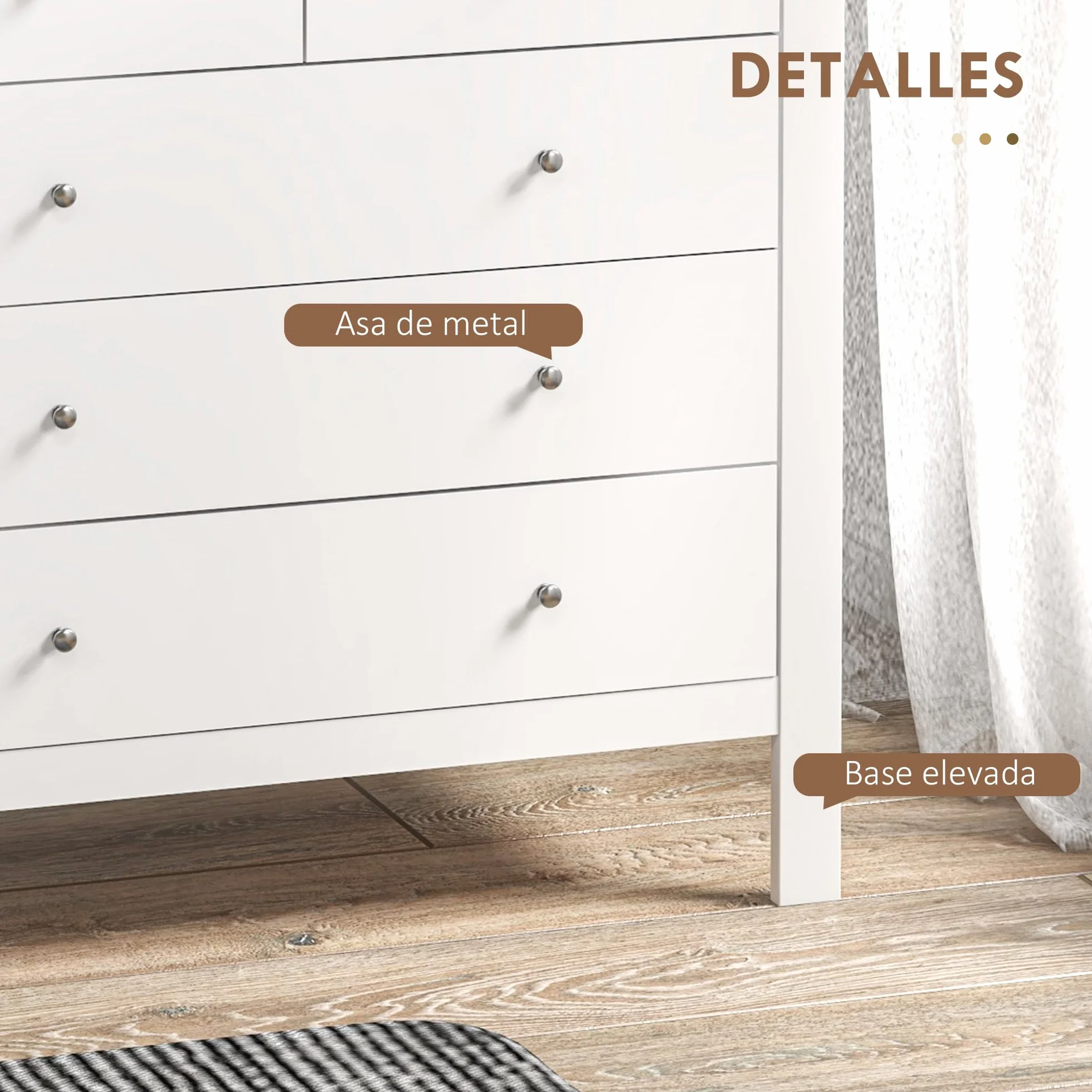 HOMCOM Cómoda con 5 Cajones, Cómoda Dormitorio con Patas Elevadas, Cajonera para Salón, Oficina, Estilo Moderno, 79x39,5x80,5 cm, Blanco