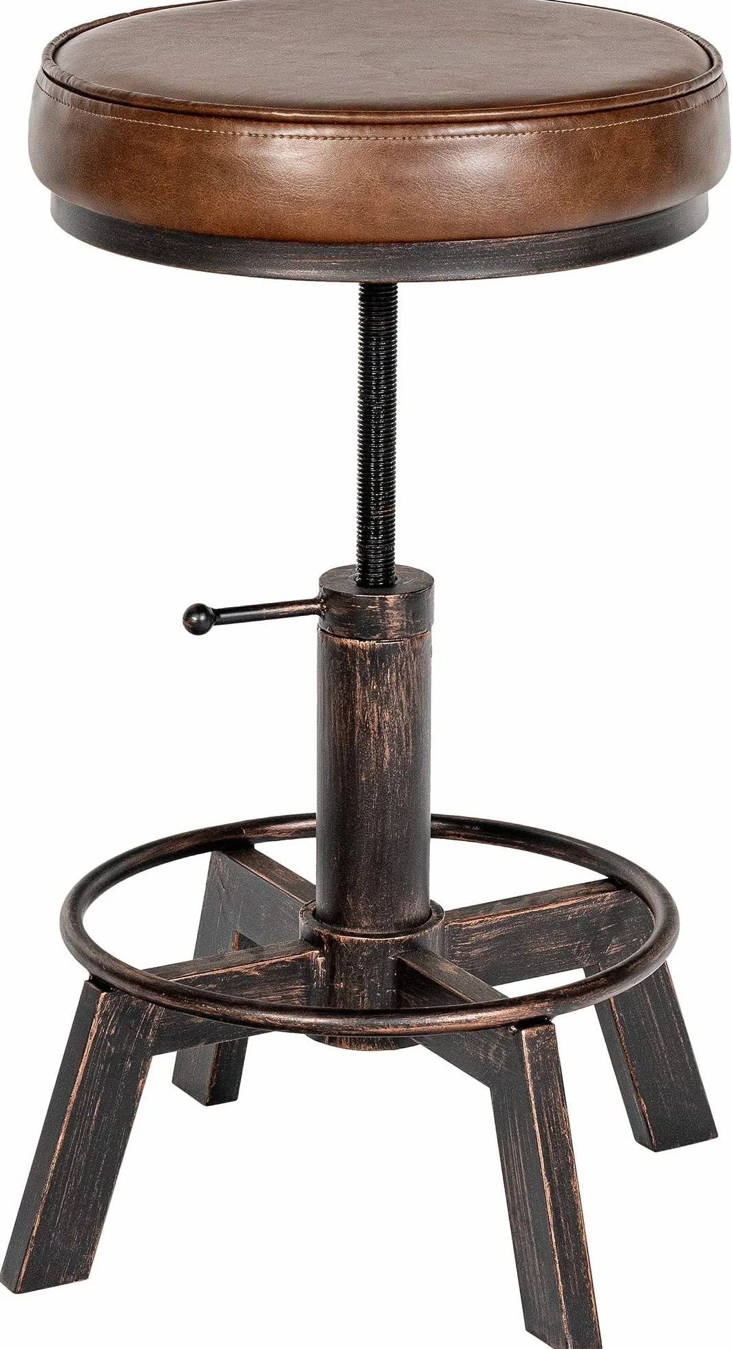 CLP Taburete Destin con Asiento Redondo Acolchado En Polipiel I Silla De Altura Ajustable con Base Metálica, Color:Bronce