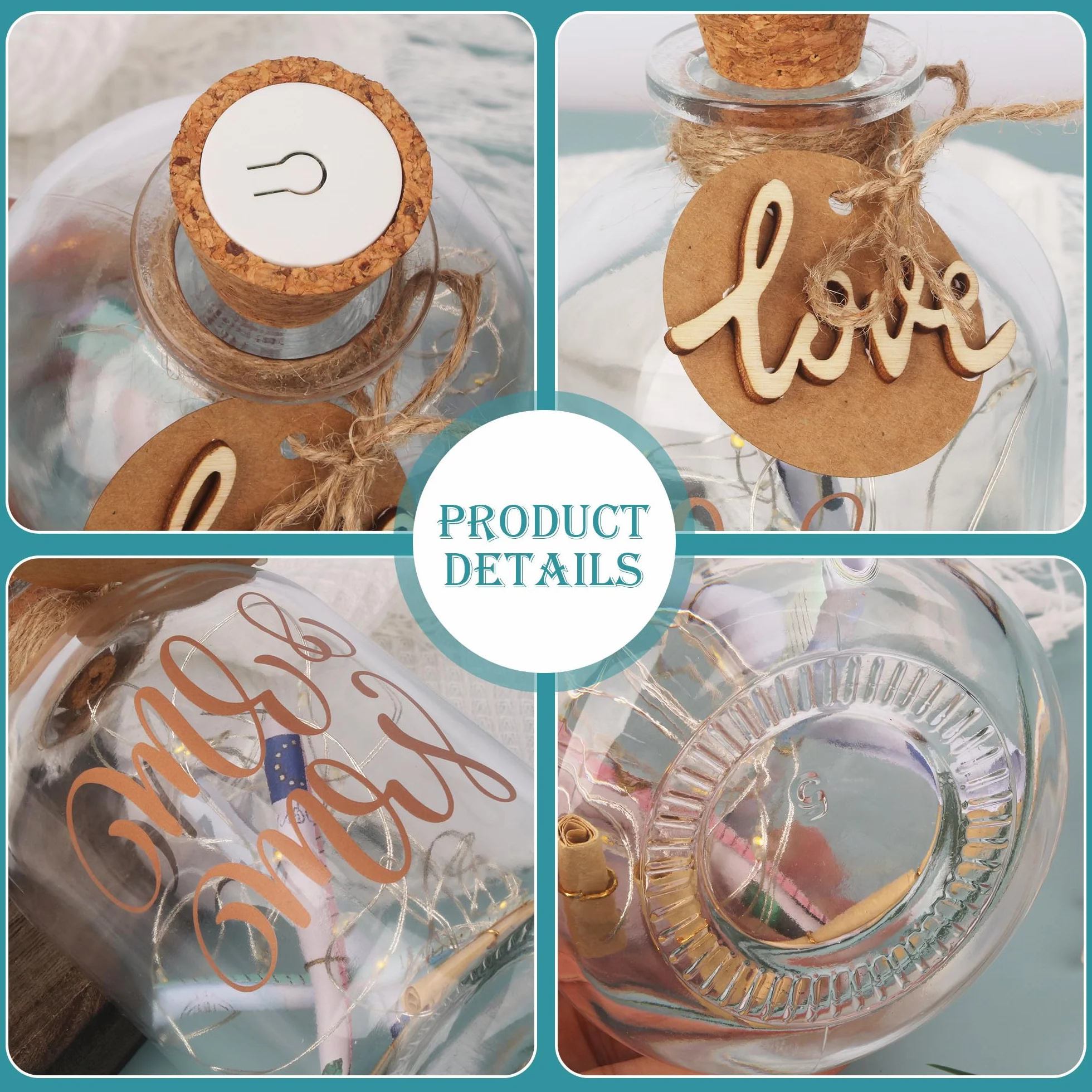 Botella de Luz Led para Bodas, Regalo Novias Recién Casados, Hucha Cristal Guirnalda, Mr & Mrs.